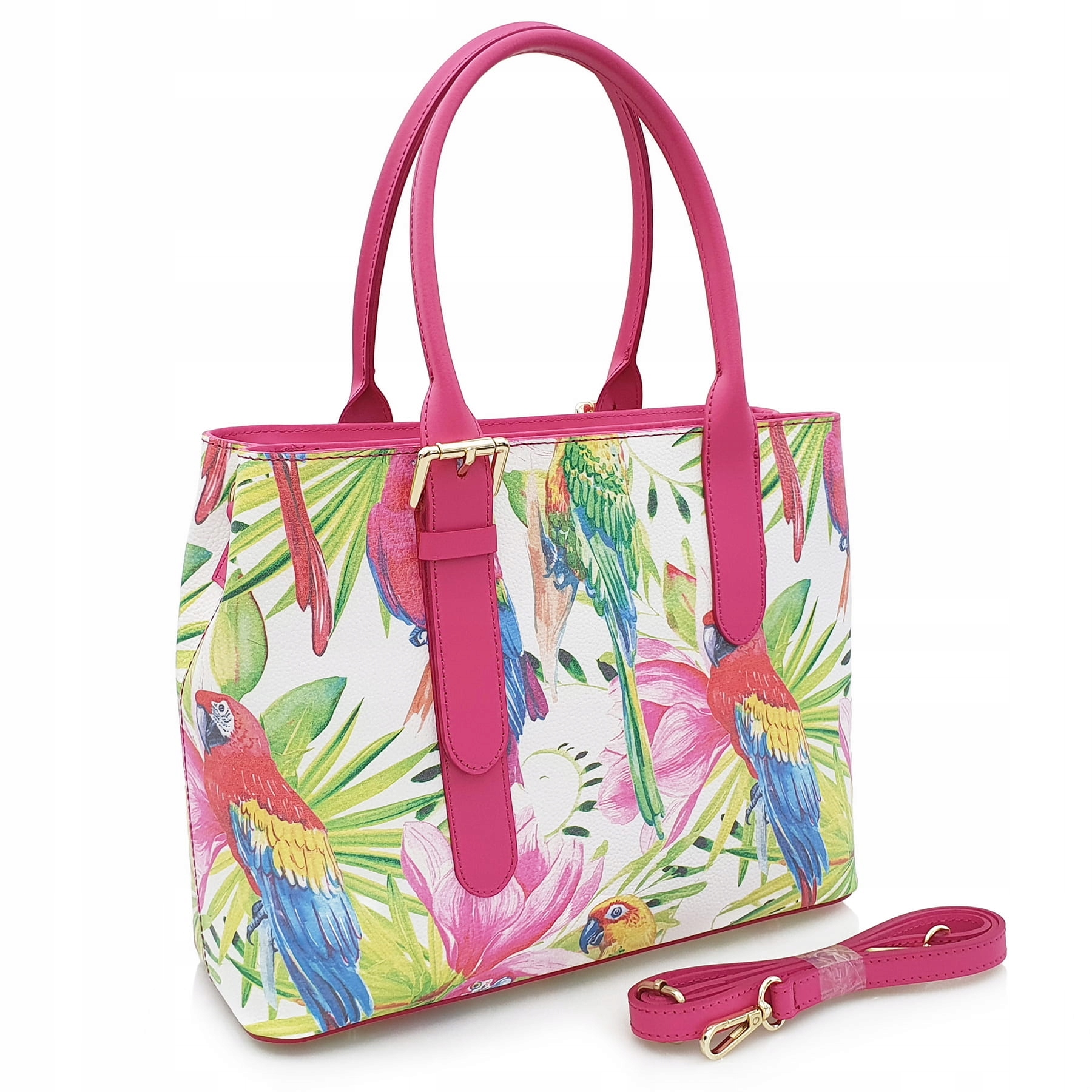 

Torebka damska klasyczna z paskiem W Papugi