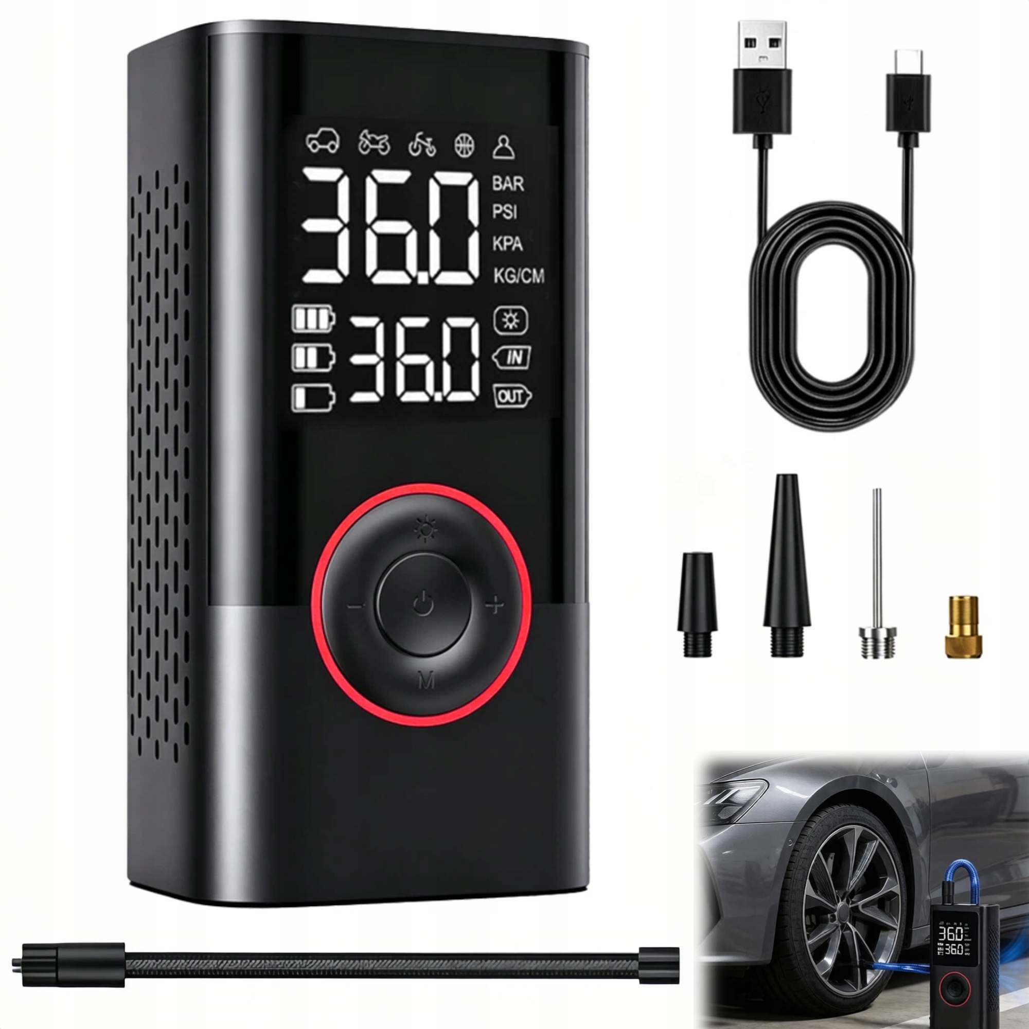 Elektrická cyklistická pumpa Kompresor do auta Aku 4000 mAh Powerbank
