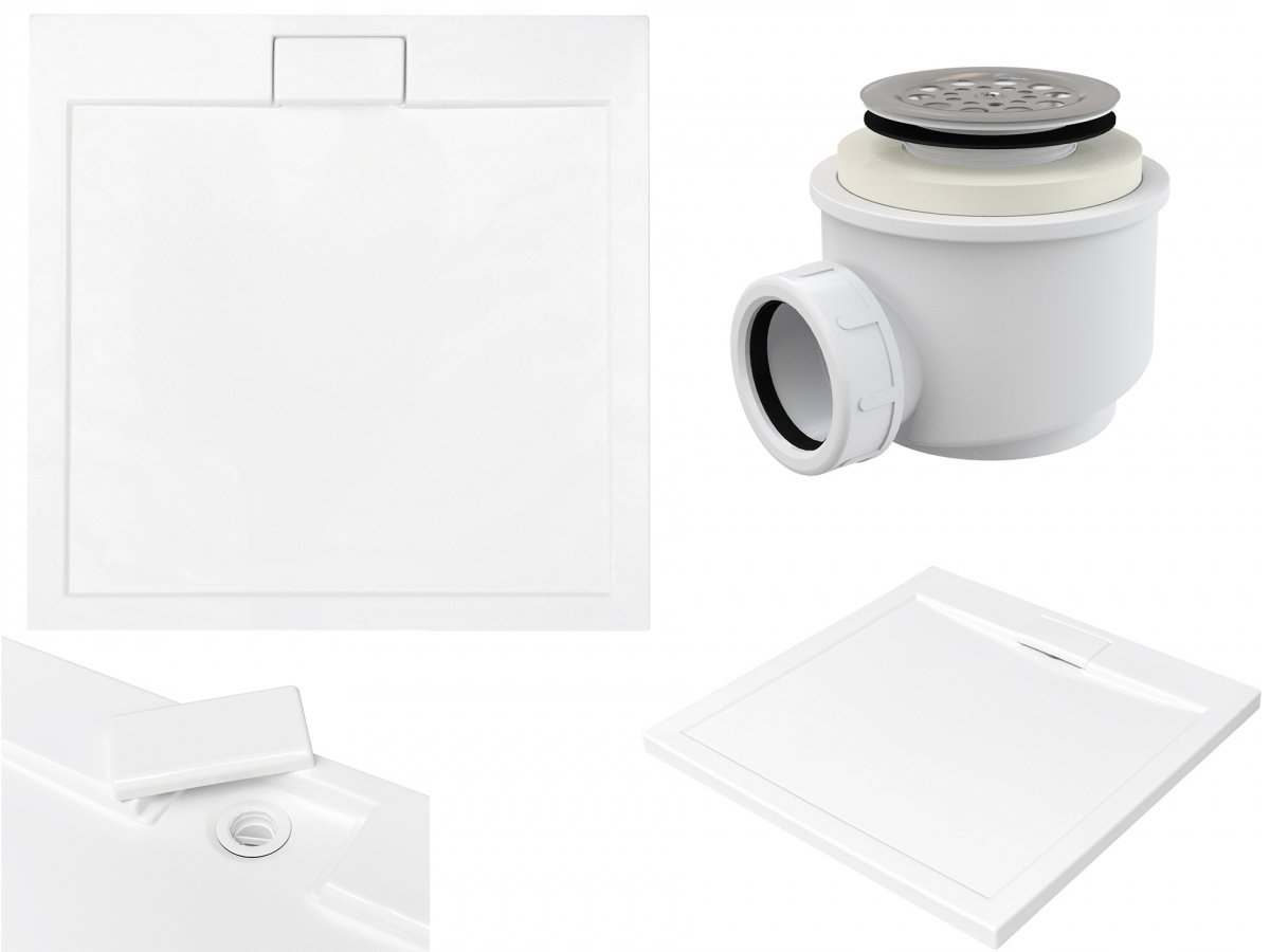 Besco Sprchová vanička Axim Ultraslim čtvercová 80x80 bílá akrylový bonus sifon