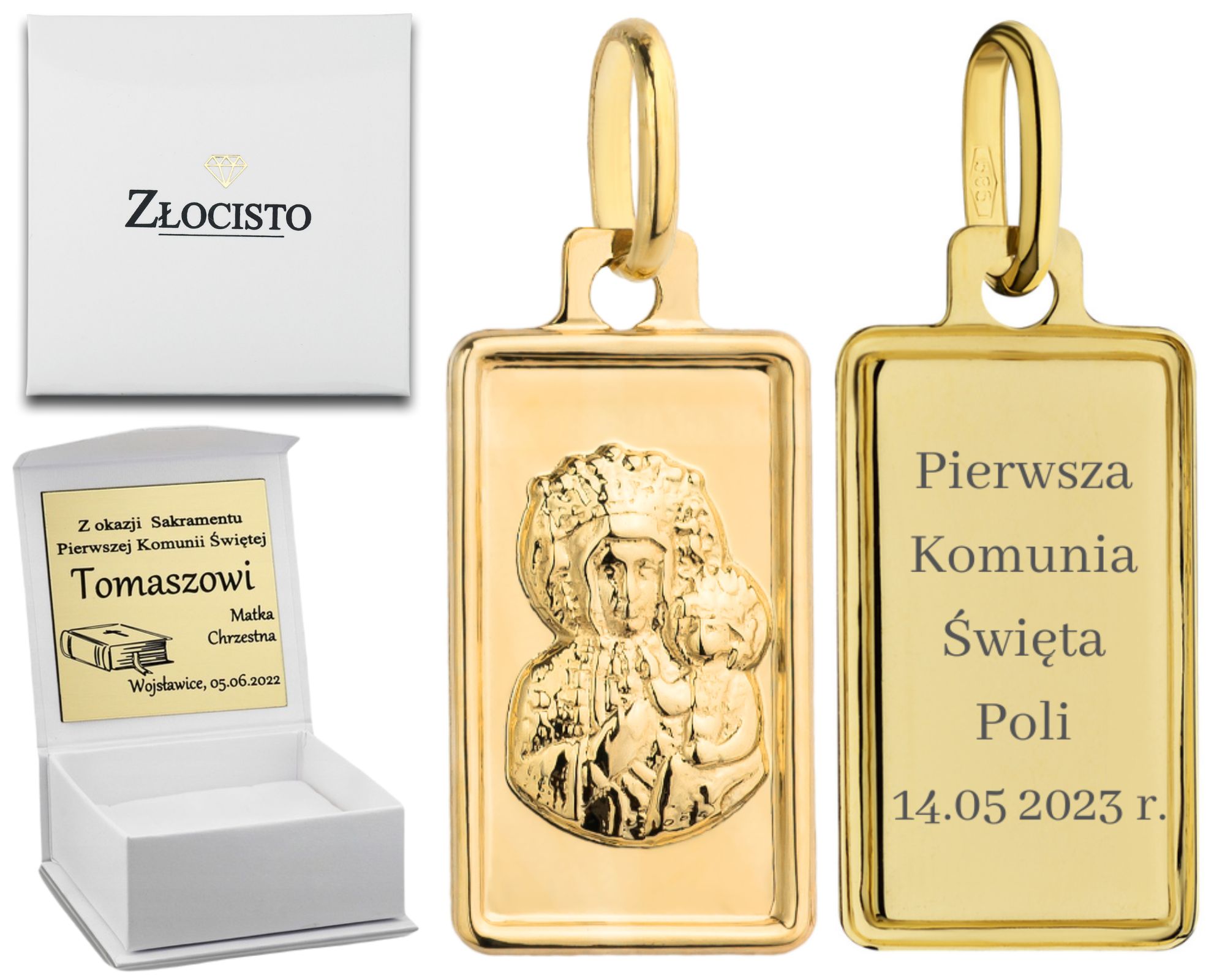 

Złoty Medalik Matka Boska Częstochowska Prostokąt