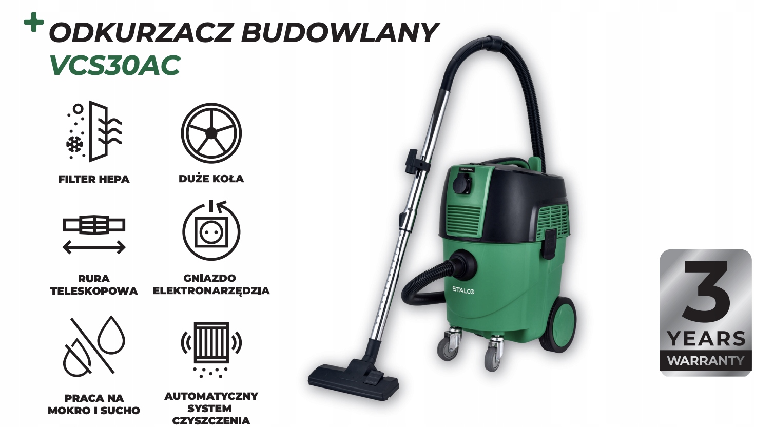 STALCO ODKURZACZ PRZEMYSŁOWY VCS30AC 1600 W NA SUCHO I MOKRO