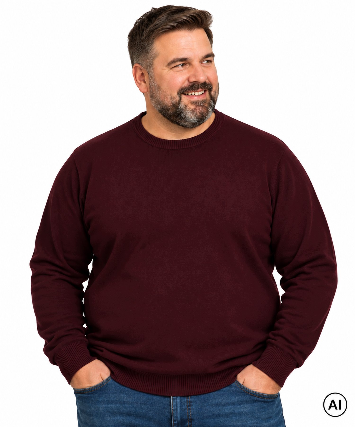 Pánský svetr Bordový Kulatý dekolt Double Outfitters Velké velikosti