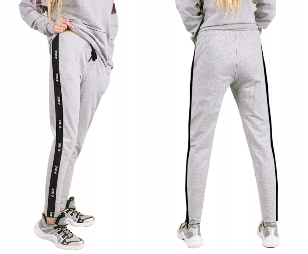 

Spodnie Dresy Fitness z lampasem Szare 5232 38 M