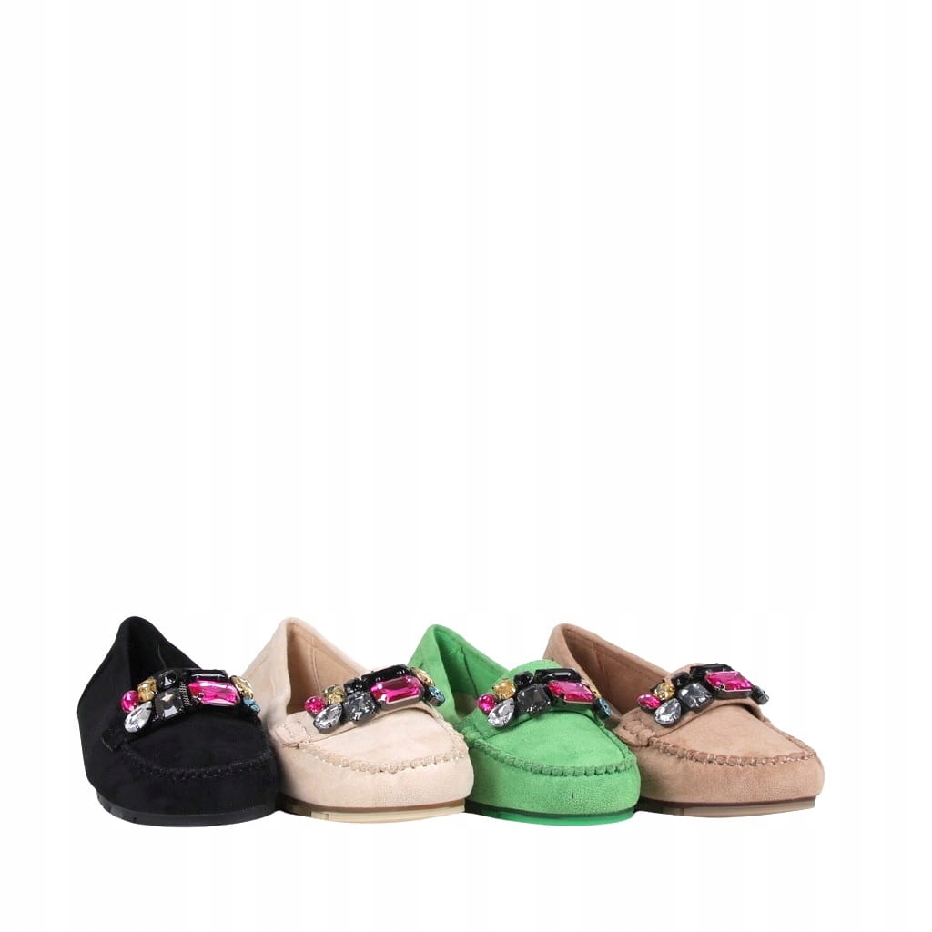 iButy DAMSKIE MOKASYNY Z KAMIENIAMI PŁASKIE ZIELONE ZAMSZOWE WYGODNE Materiał zewnętrzny skóra ekologiczna