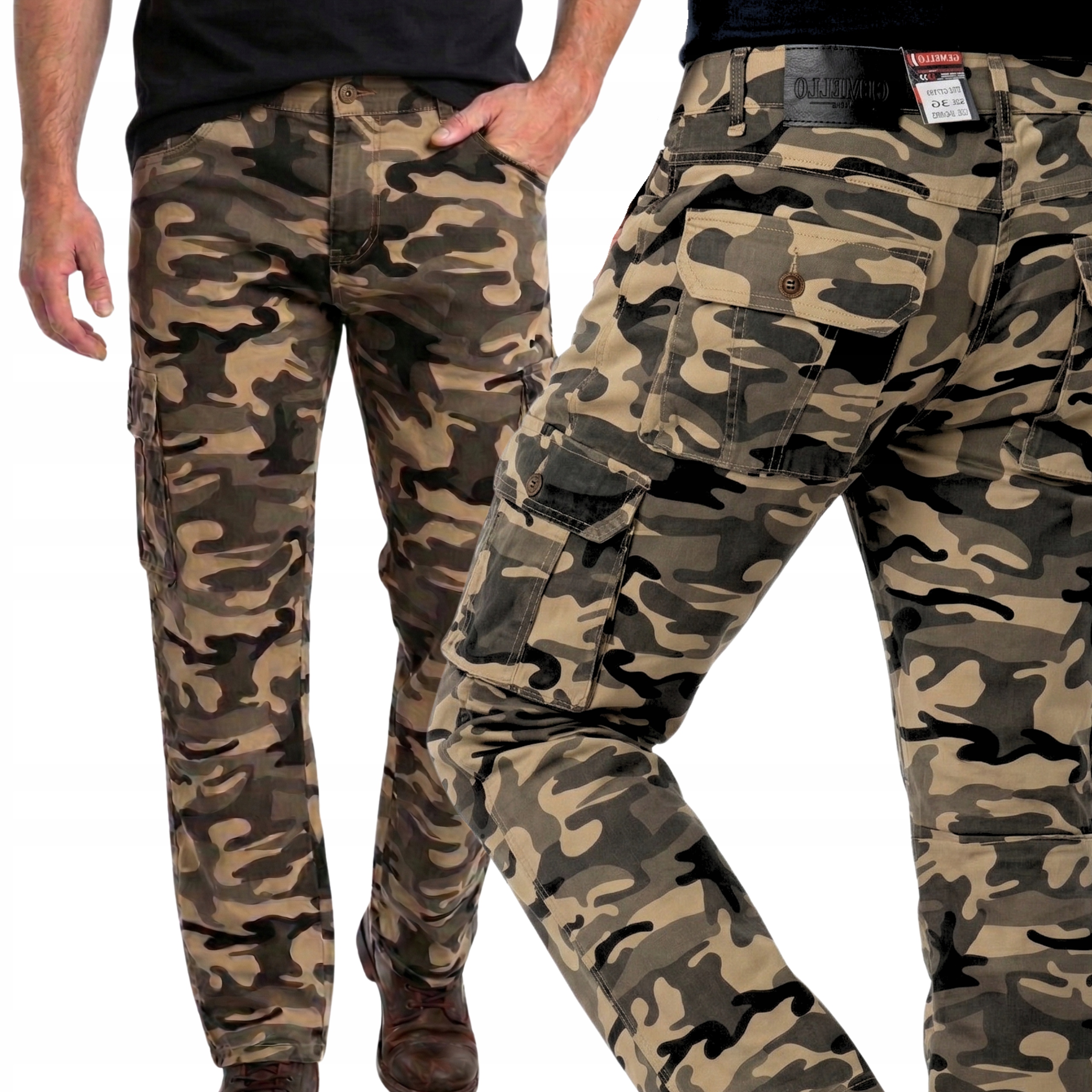 Spodnie Bojówki Moro Bawełniane Beżowe Gemello roz 35