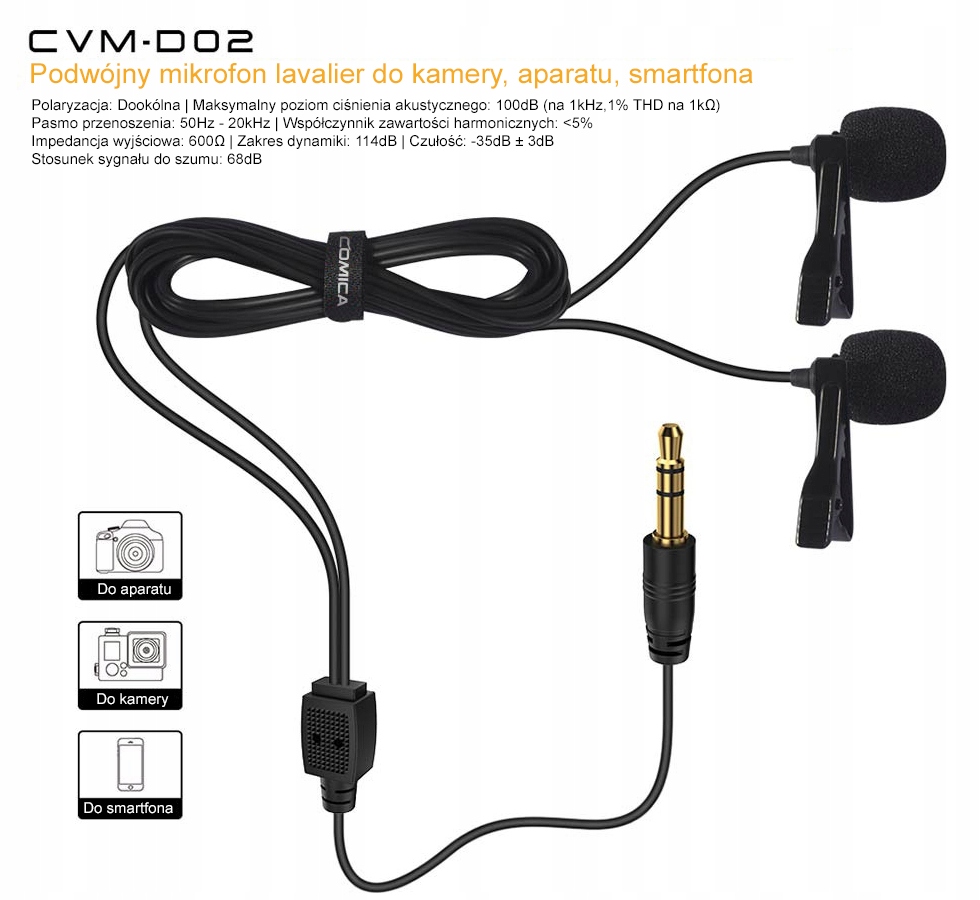 Podwójny mikrofon krawatowy COMICA CVM-D02 Komunikacja przewodowy
