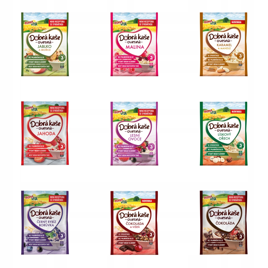BonaVita dobrá kaše ovesná směs 9 příchutí 55g (9x3 27 ks)