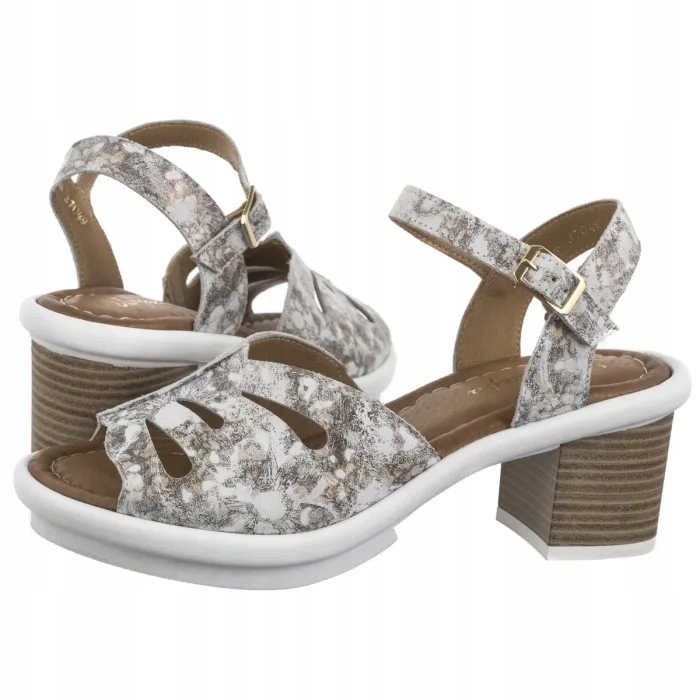 Boty Kožené sandály na podpatku Dámské Maciejka Béžové 06804-04