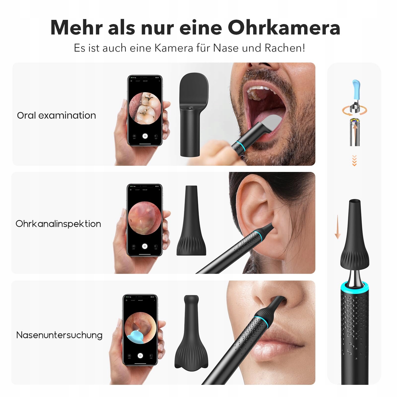 VLIKE Kamera 1080P WiFi Endoskop Do Uszu LED Wodoodporny — miniatura 3