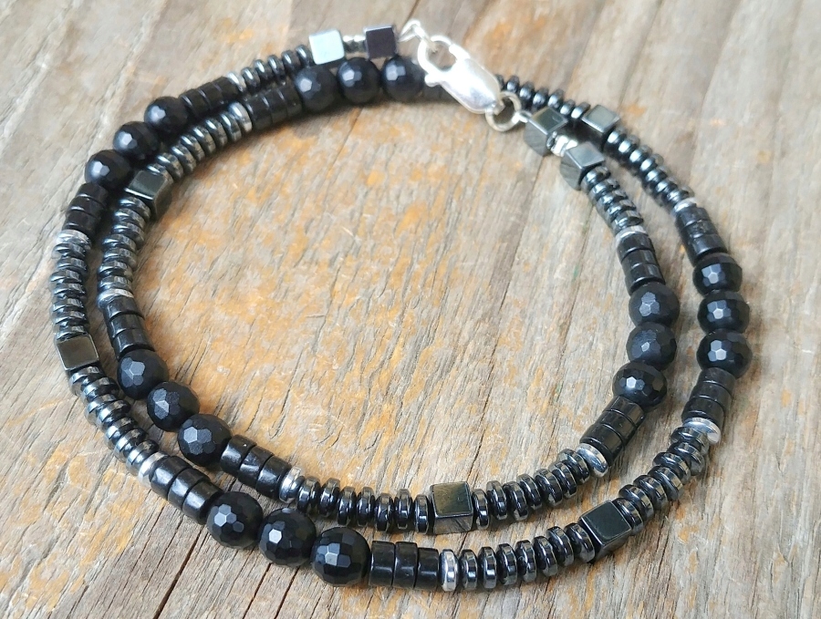 srebrny naszyjnik męski czarny ONYKS - odwaga siła moc - WIKING srebro 925