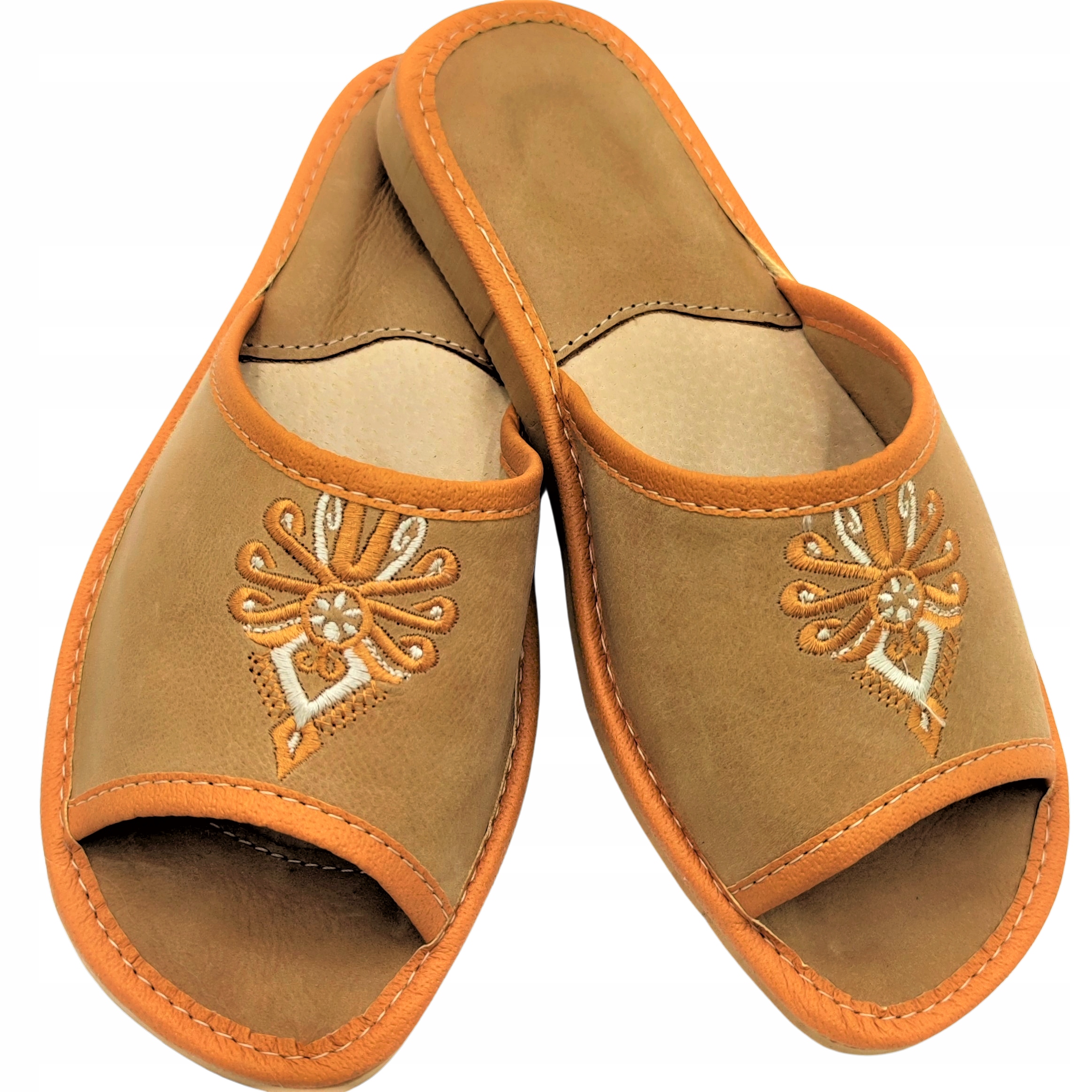 KAPCIE SKÓRZANE DAMSKIE PANTOFLE PREMIUM FOLK Marka BABA