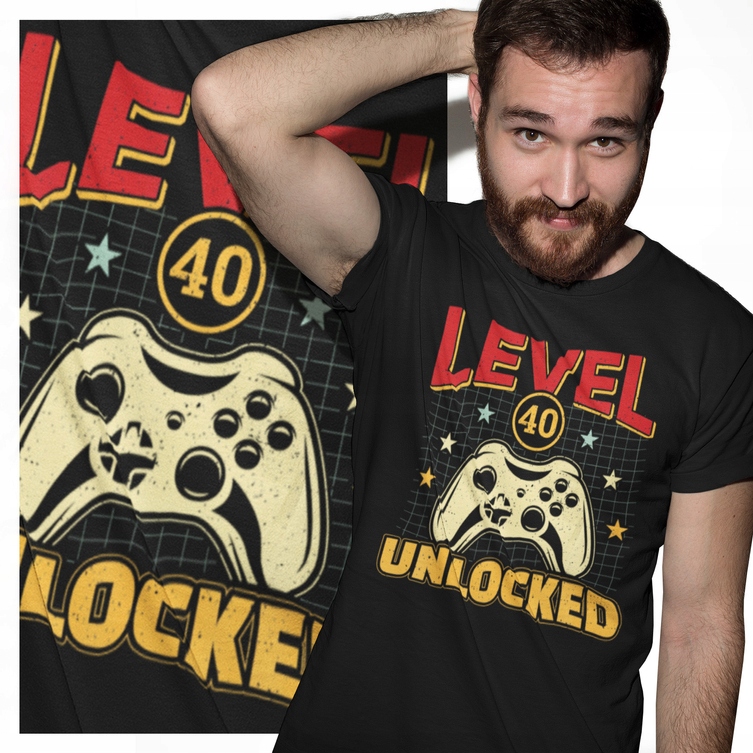 

T-Shirt Męski Dla Gracza Level 40 lat L