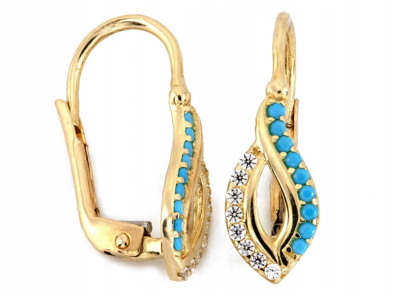 Originální zlaté náušnice 585 s modrými kameny, anglický dárek