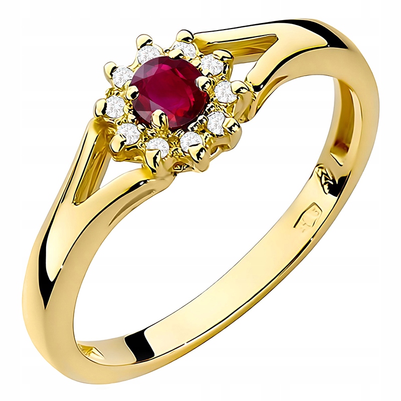 Zlatý Prstýnek pr. 585 14k s Rubínem 0,15ct a Brilianty