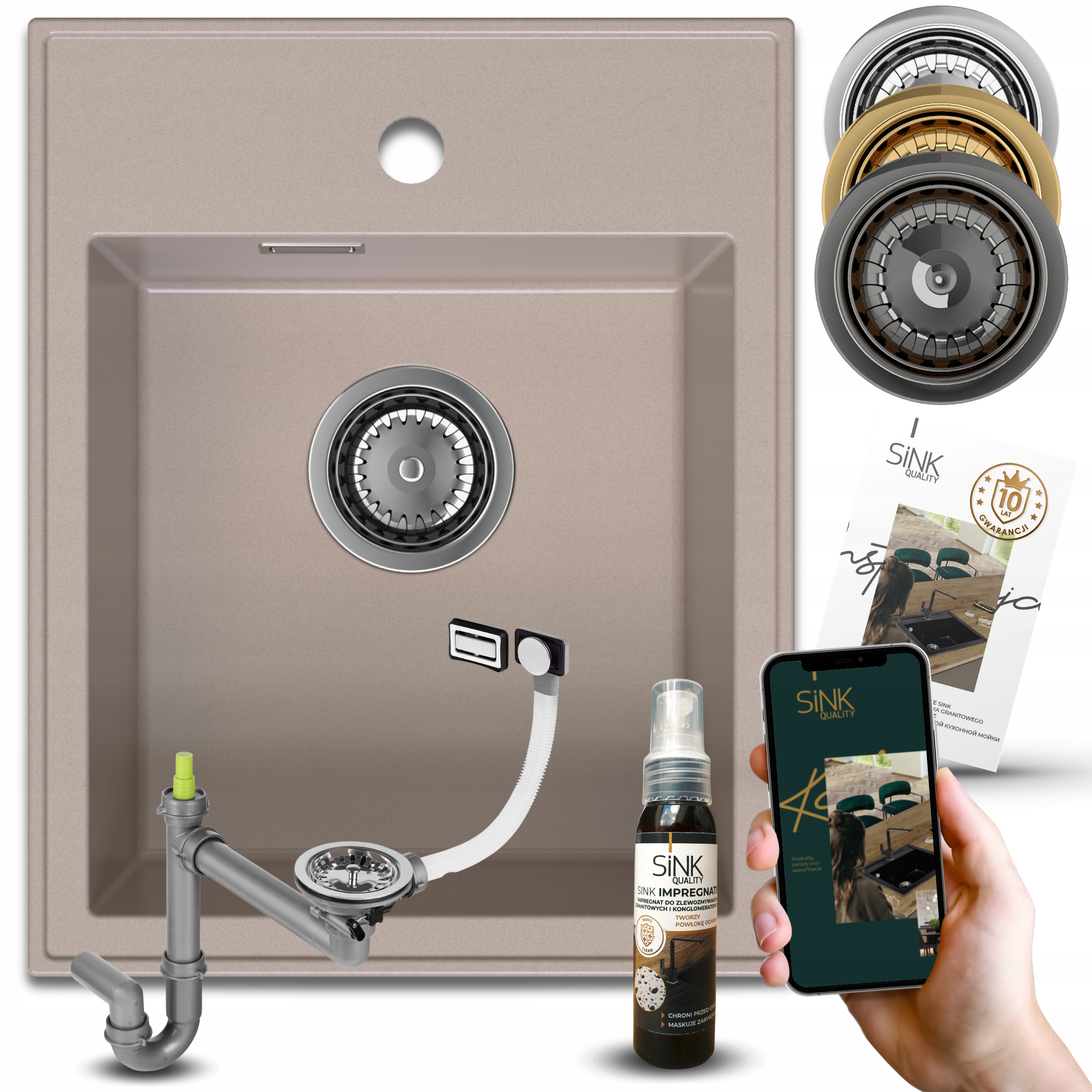 Jednokomorový Drez, Granitový Drez, Béžový, Manuálny Sifón Impregnácia