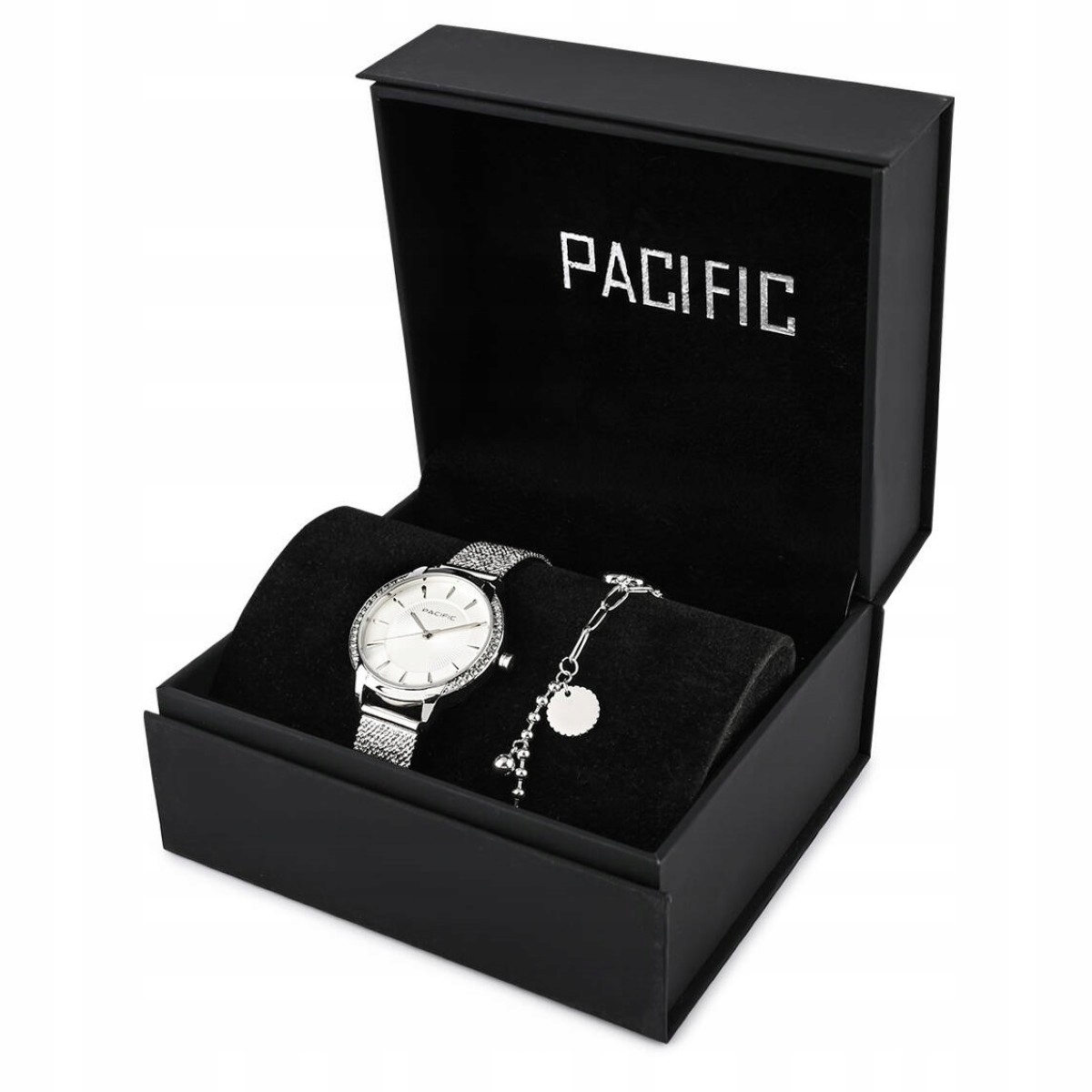 Sada jako dárek, klasické stříbrné dámské hodinky náramek Pacific