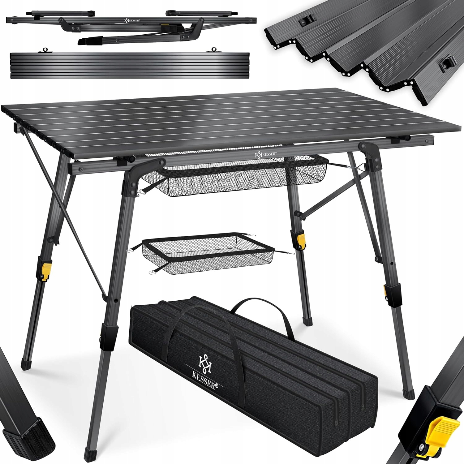 Stół Turystyczny Składany Kempingowy Stabilny Aluminiowy Regulowane Nogi