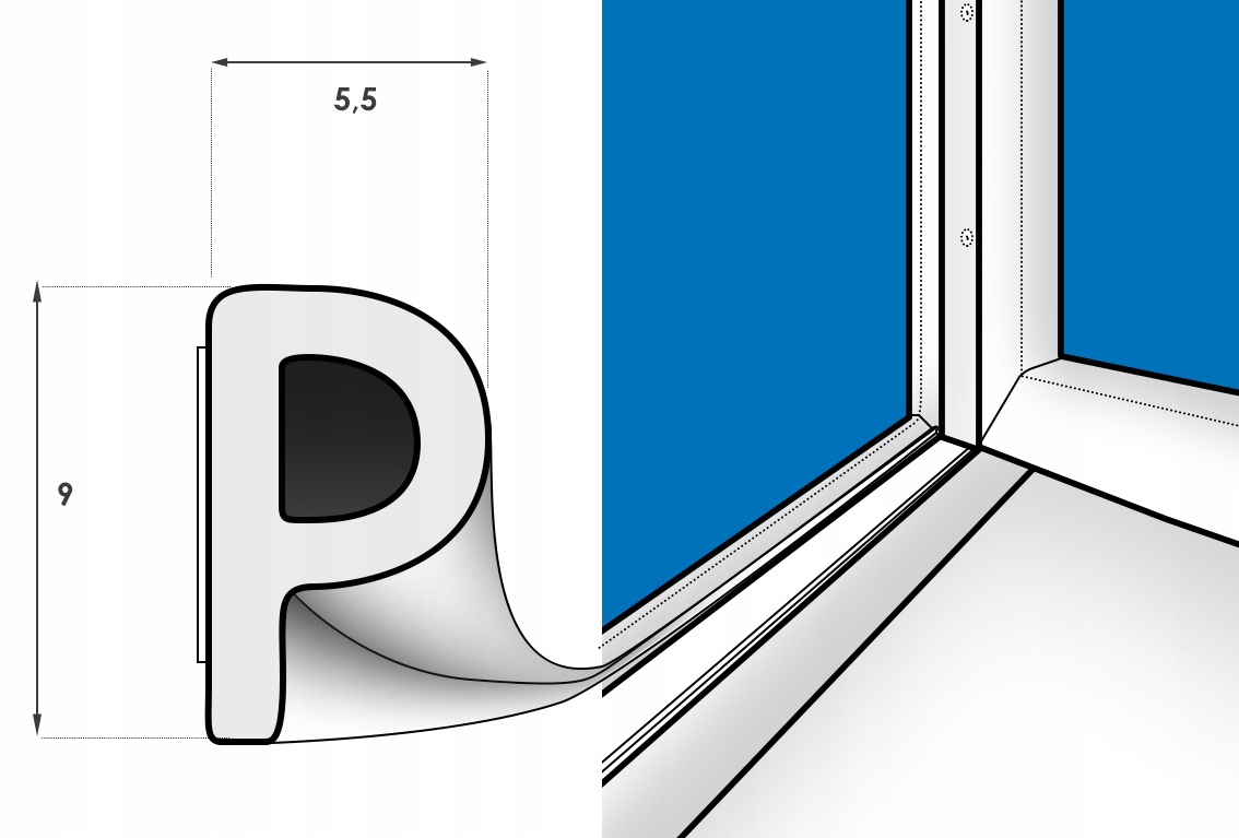 USZCZELKA Drzwi Okien SAMOPRZYLEPNA 9x5,5mm P 100m Długość 10000 cm