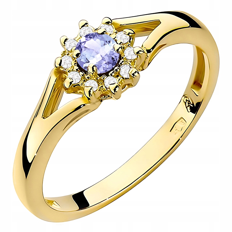 Zlatý Prstýnek pr. 585 14k s Tanzanitem 0,15ct a Brilianty