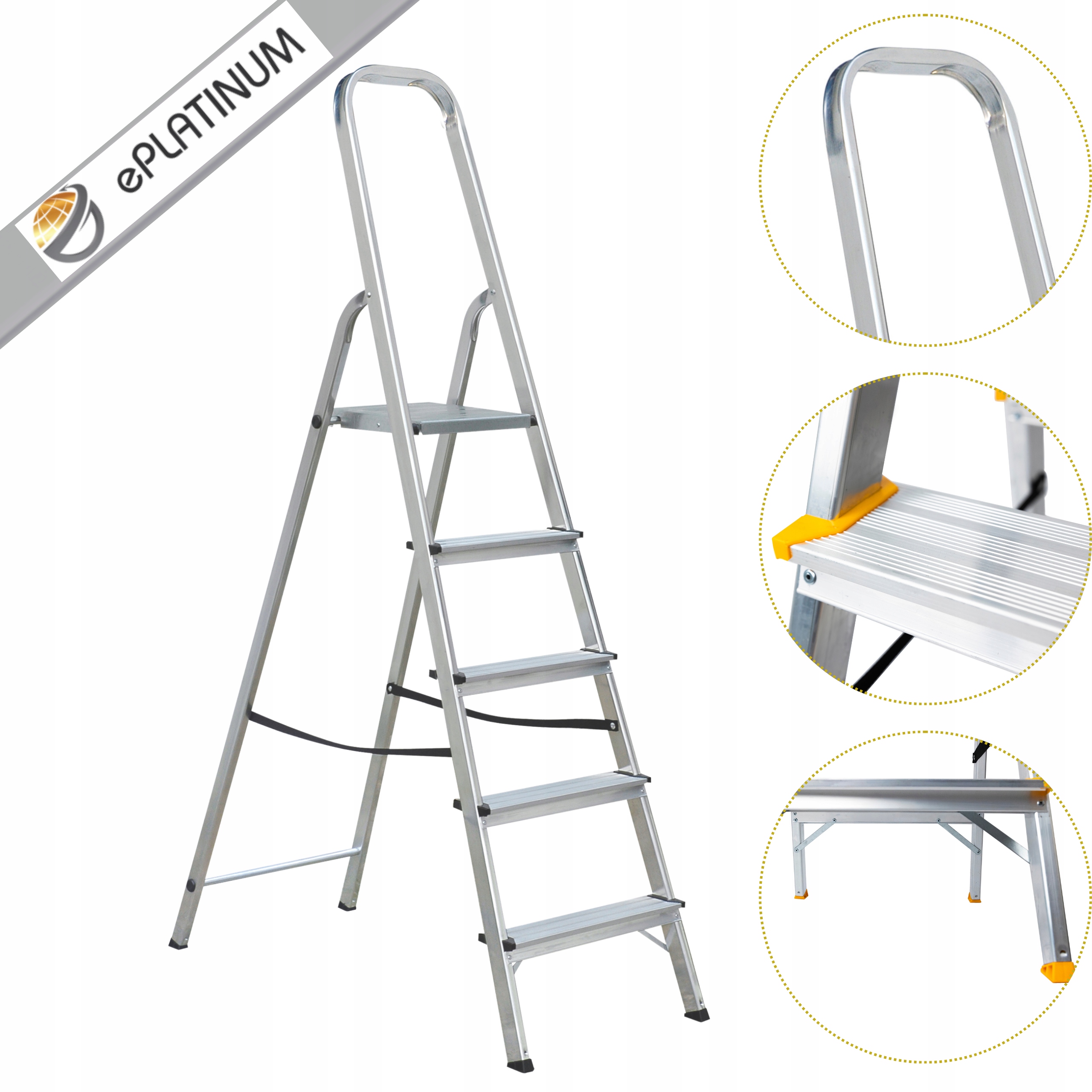 Rebrík domáci hliníkový jednostranný 5-stupňový 150 kg ePlatinum