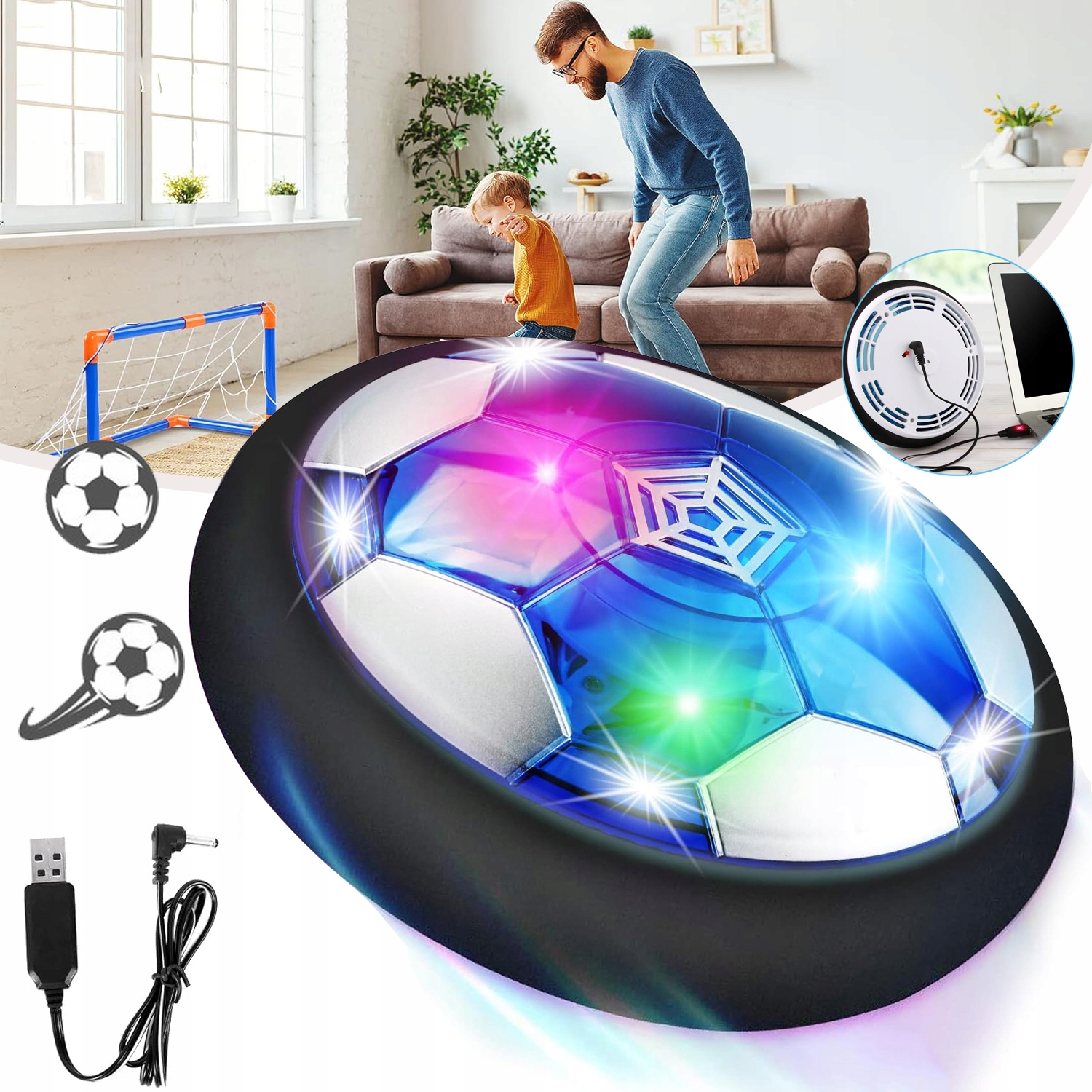 AIR POWER PIŁKA NOŻNA, ZABAWKA DLA DZIECI, DO ŁADOWANIA USB, Z ŚWIATŁEM LED