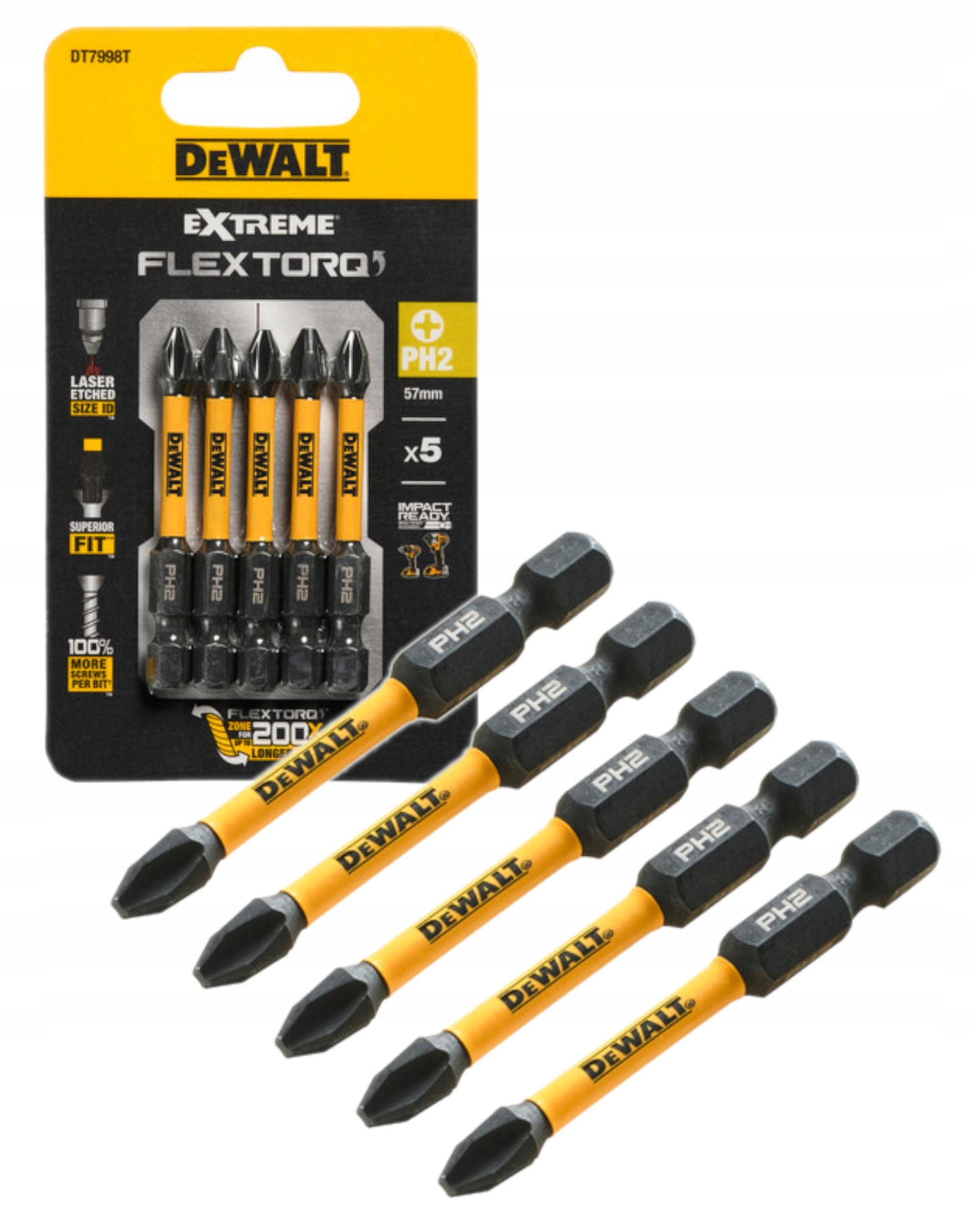 DeWALT Zestaw bitów udarowych PH2 50mm 5szt DT7998T-Zdjęcie-0