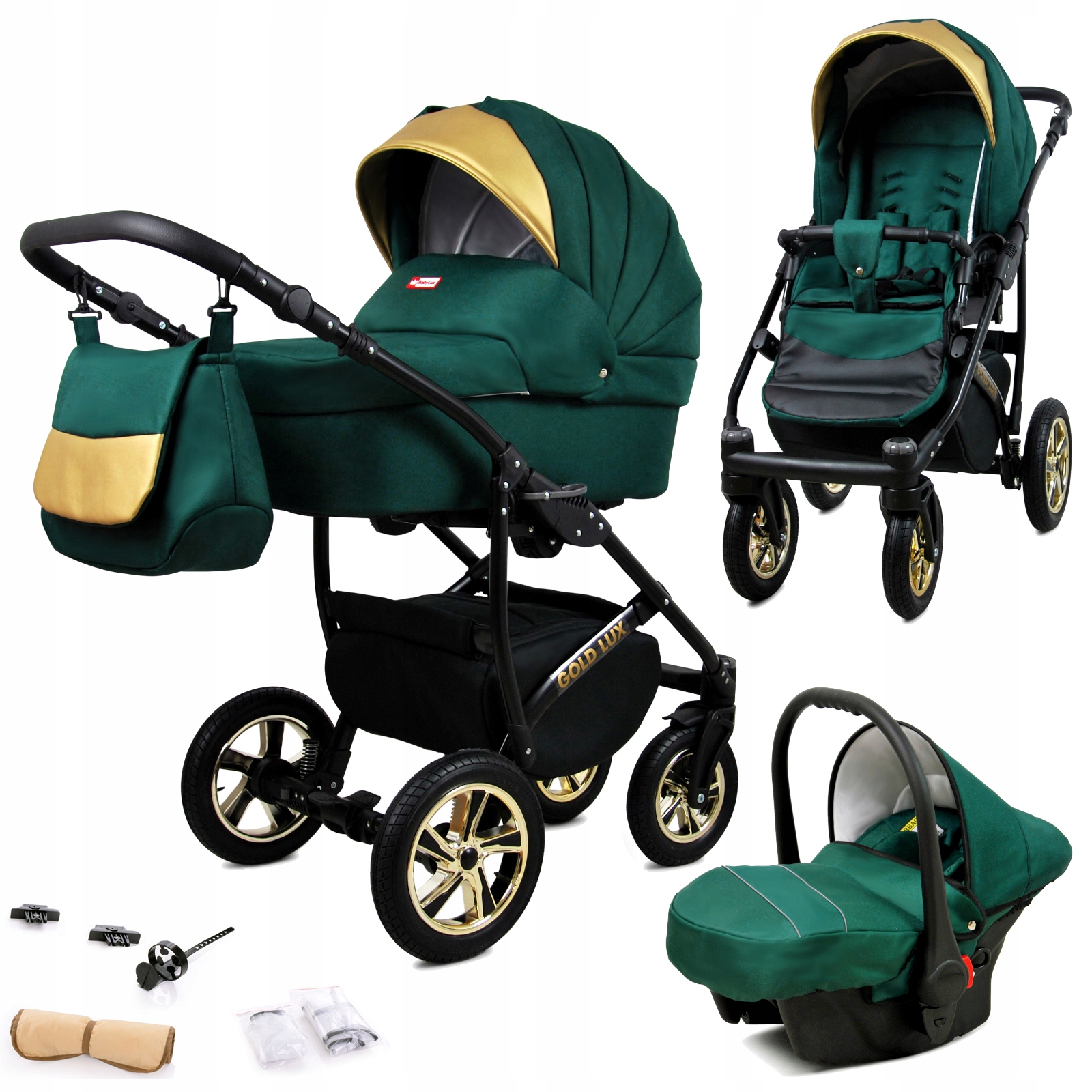 Wózek dziecięcy 3w1 BabyLux GoldLux Alu spacerówka gondola fotelik lekki