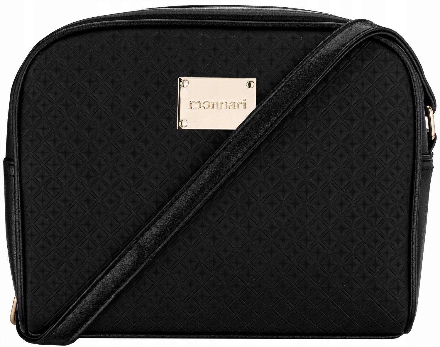 Torebka Damska Monnari Listonoszka Czarna Wzór Tłoczona Regulowany Pasek