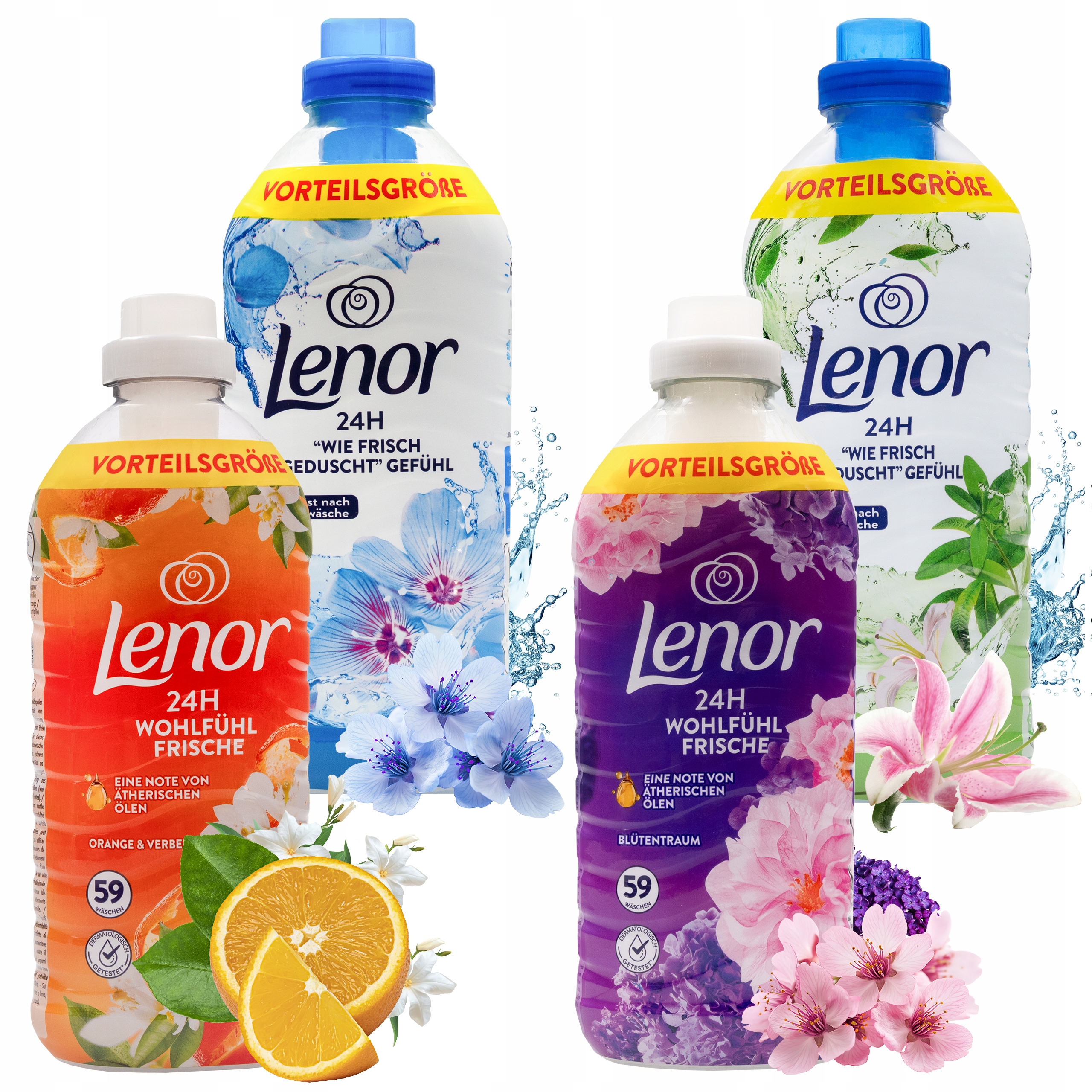 Tekutiny na oplachování Lenor 4×1200 ml – Aromatická sada MIX vůní