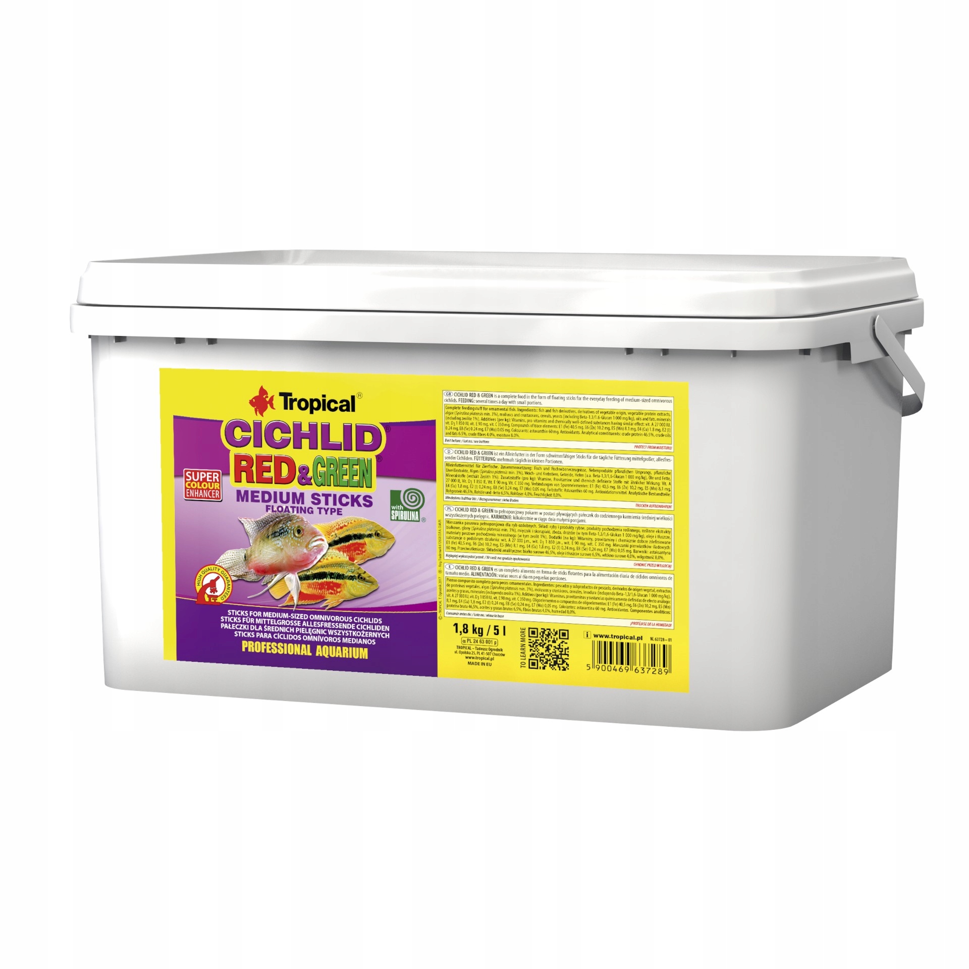 Tropical Cichlid Red&Green Medium Sticks Pokarm dla średnich pielęgnic 5L