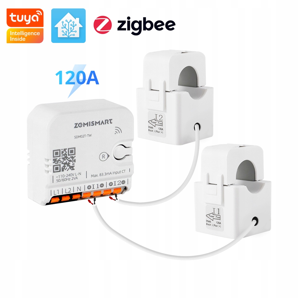Licznik 2-fazy 2-kierunki przekładnik 120A Tuya Home Assistant ZigBee2MQTT