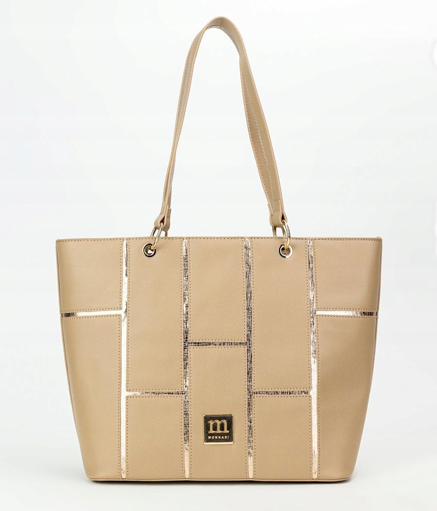 Béžová Zlatá Shopper Kabelka Monnari S Velkým Lesklým Geometrickým Vzorem