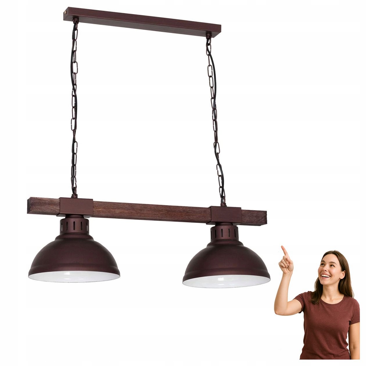 Dvojitá závesná lampa na drevenom nosníku Hakon 9053 Luminex