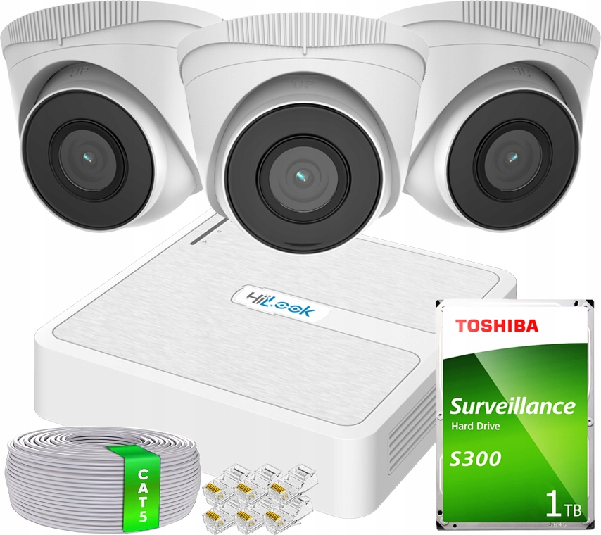 Sada Ip monitorovania pre firmu 3x FullHD kamera 2Mpx Deň/Noc Detekcia PoE