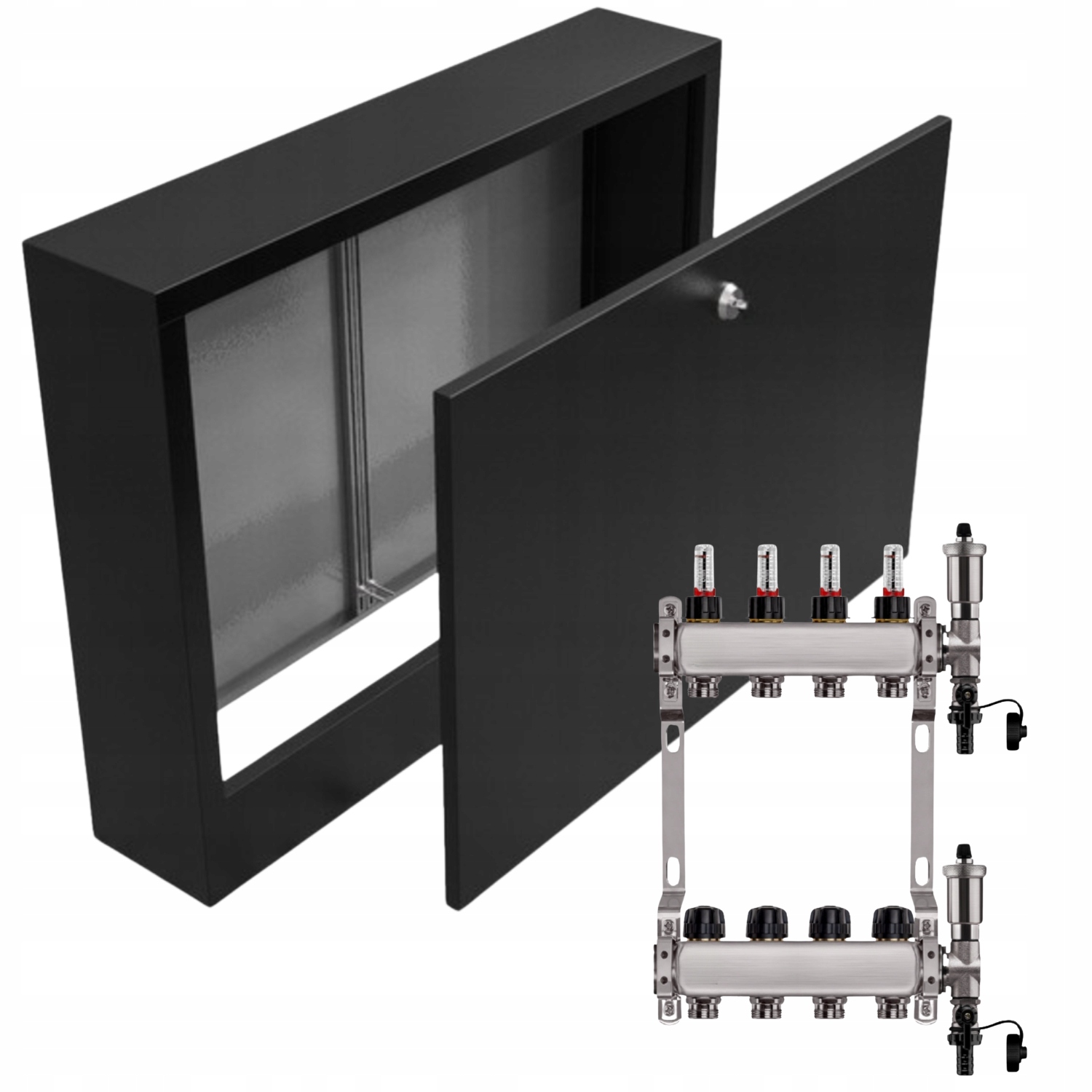 Nerezový Rozdělovač Podlahovky 4+ Nástěnná Skříňka Černá