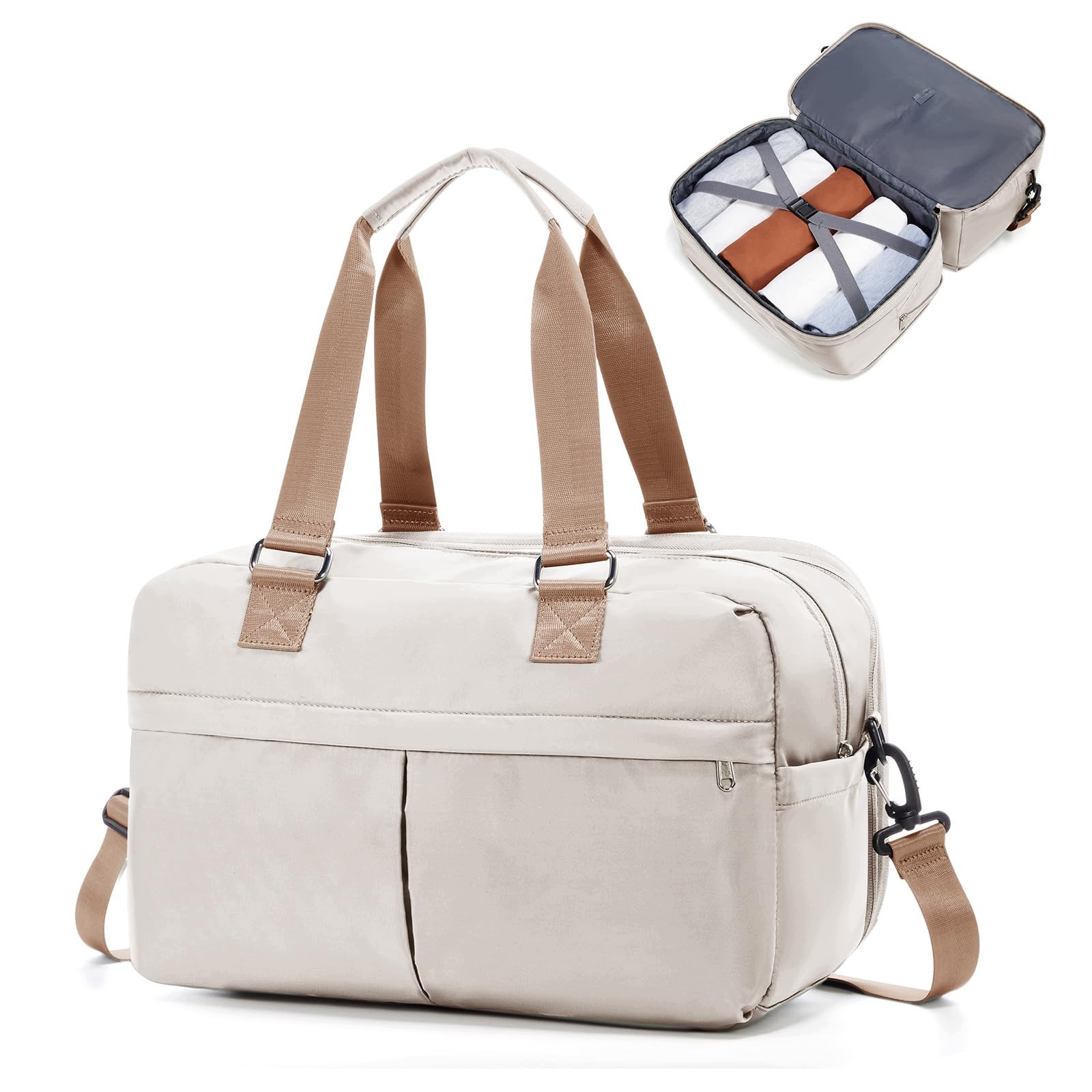 Torba Sportowo-fitness Rozszerzalna Nylon 40X20X25 CM Beżowo-brązowa