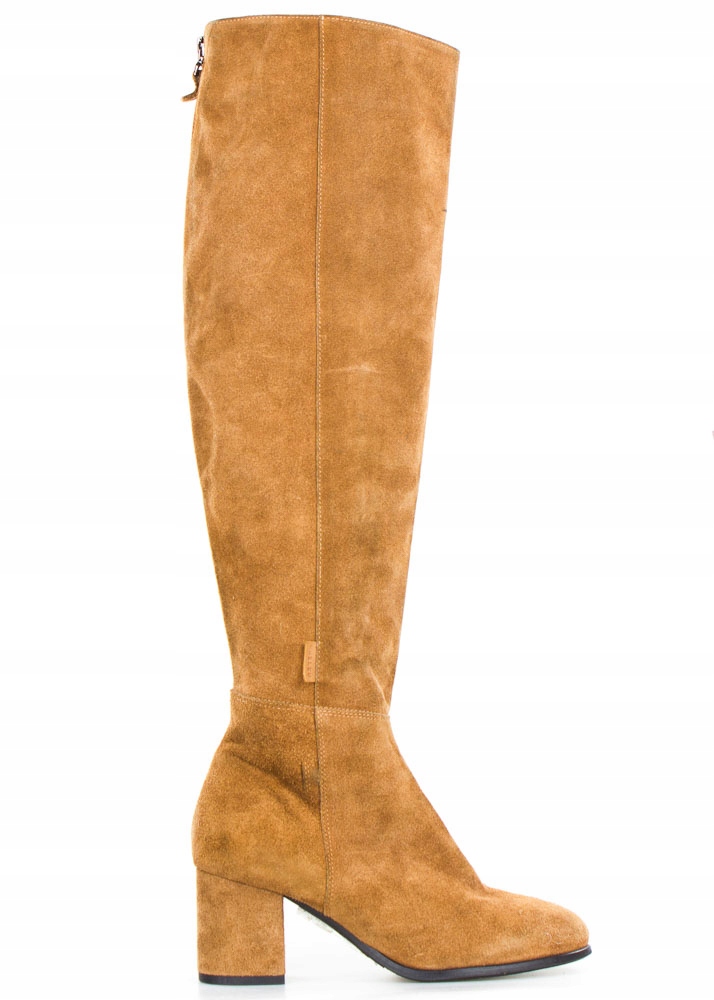 Camel Kozačky Kostka Kůže Zateplené Dva Zipy 38