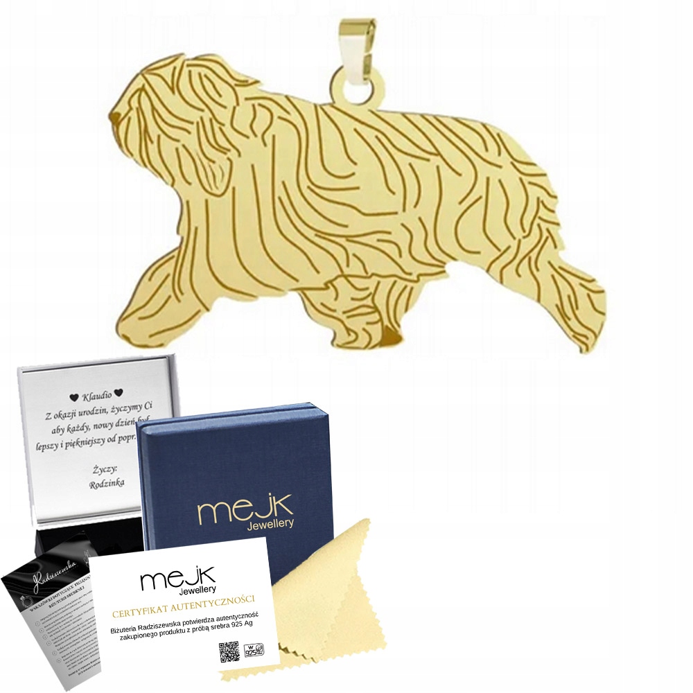 Zlatý přívěsek se psem Polský ovčák 925 Šperky Gravírování Bonus