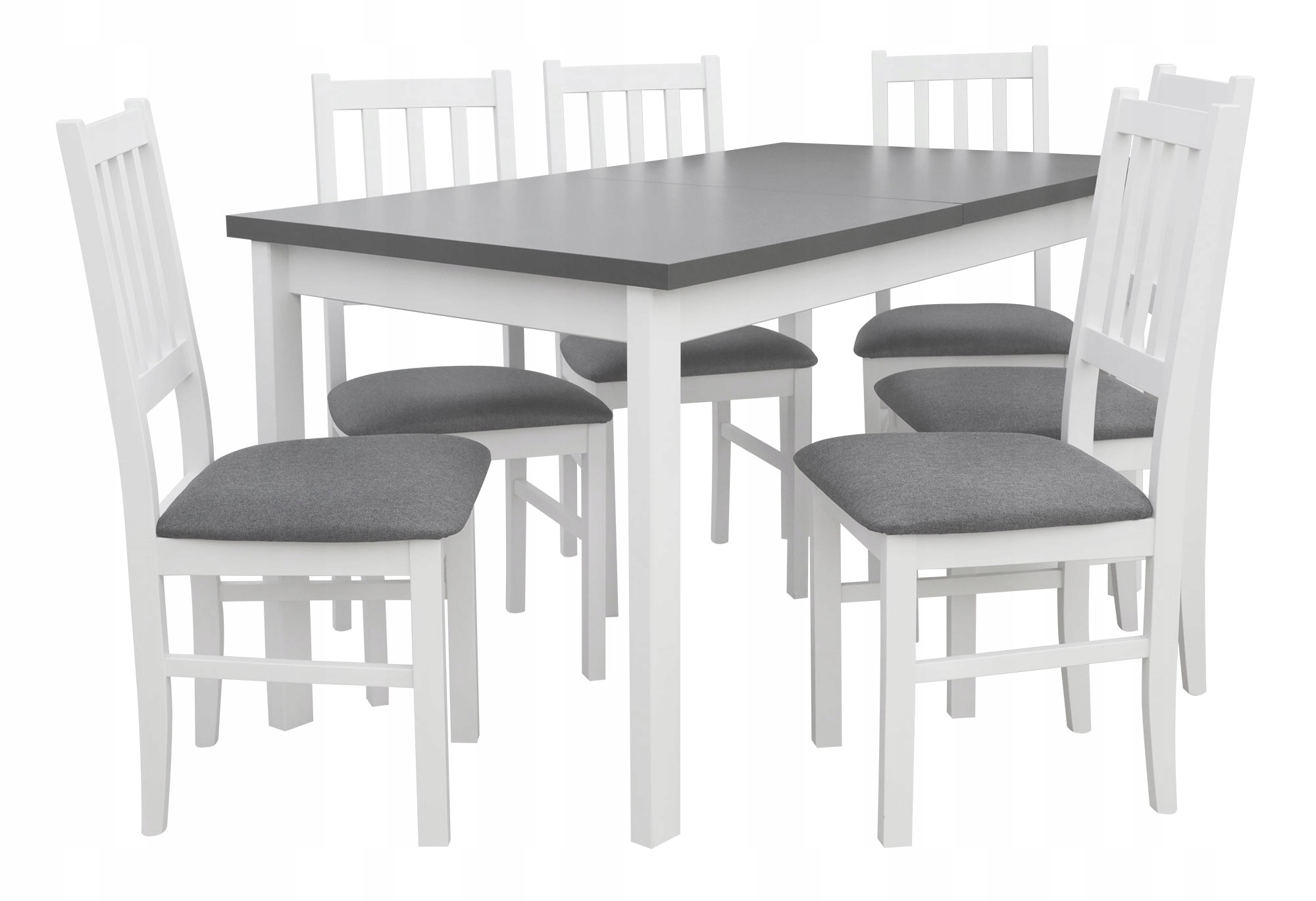 Pevný Set Velký Rozkládací Stůl 6 Židlí 180/140x80 Bílá/grafitová