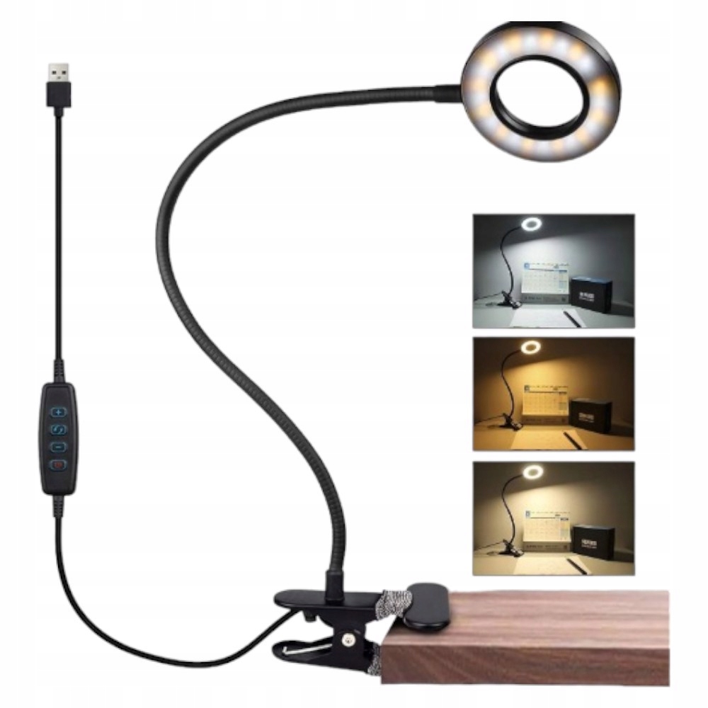 Lampka na Biurko LED z Klipsem Elastyczna czarna