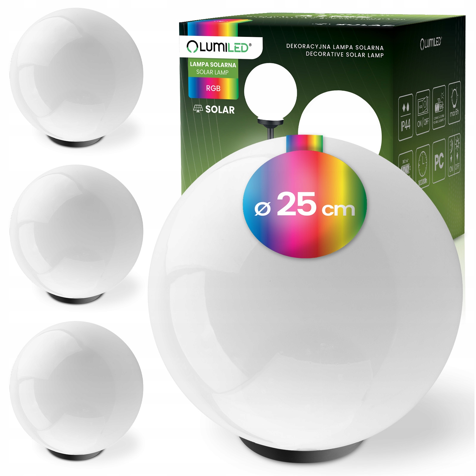 4x Solární Zahradní Lampa Led Zapichovací pozemní Bílá Koule 25 cm Rgb na terasu