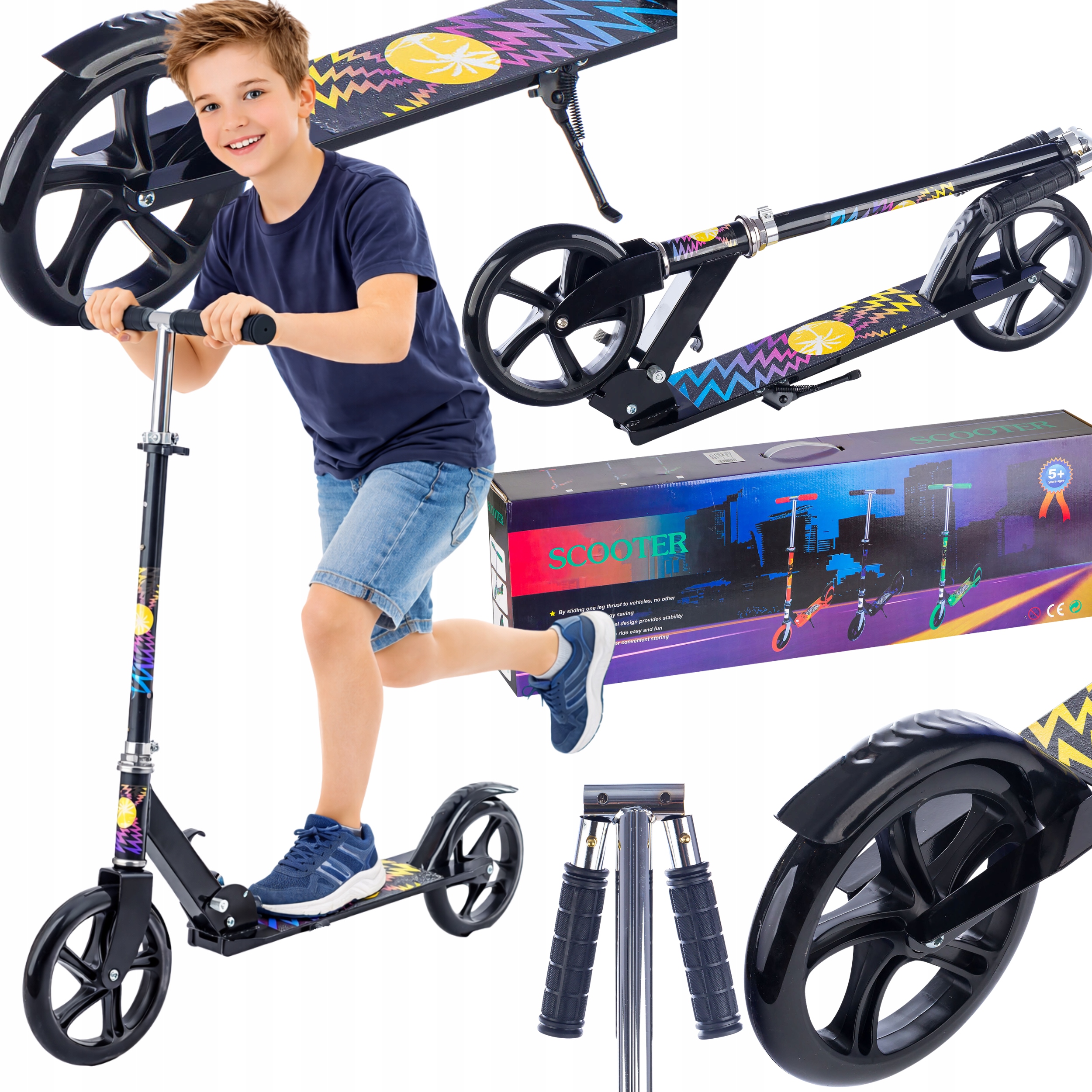 Hulajnoga Duża Dla Chłopca Miejska Składana Duże Koła 21cm Dwukołowa