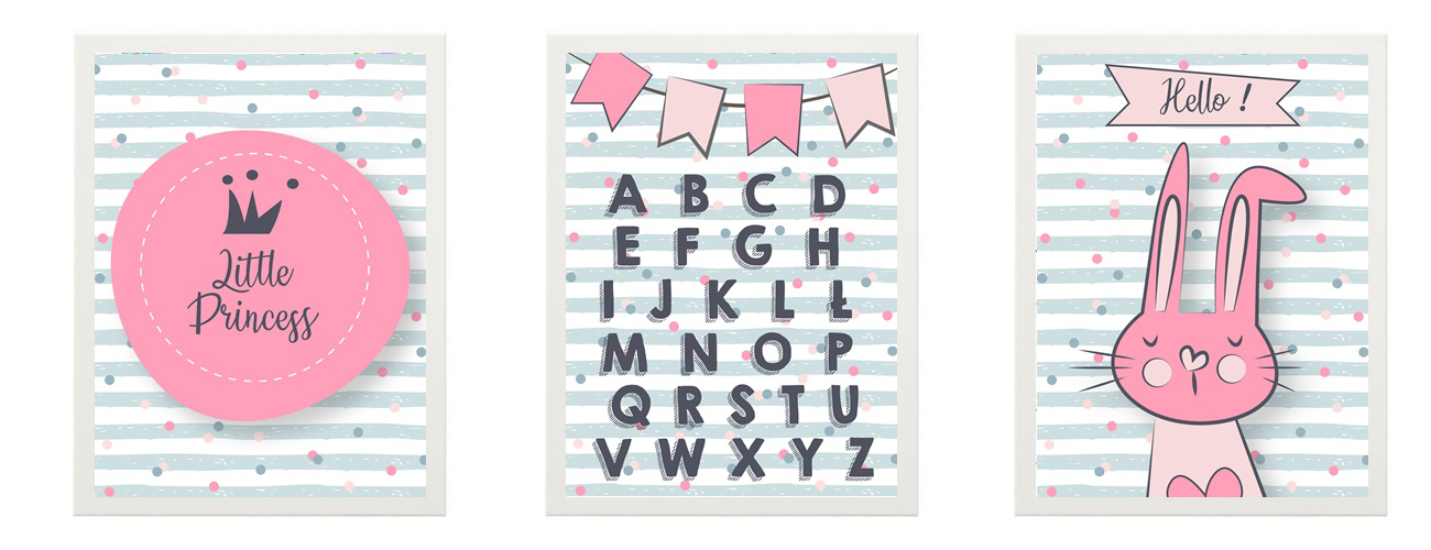 ZESTAW 3 OBRAZKI plakaty A3 +Ramki ALFABET prezent