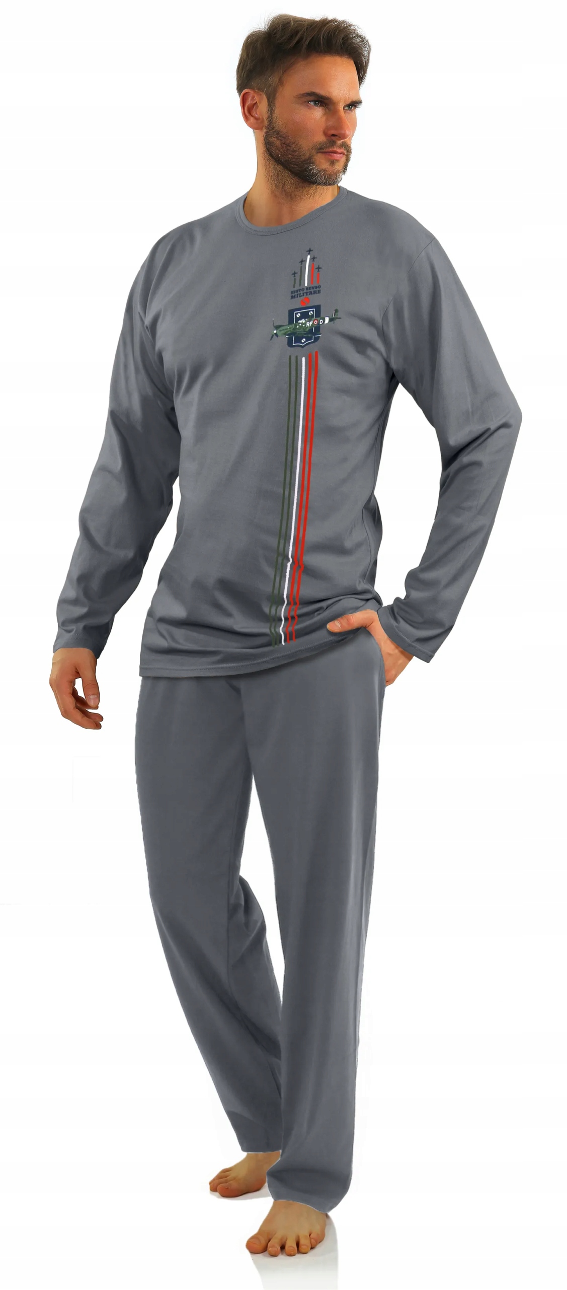 Sesto Senso Pánské dlouhé pyžamo Military 2404 Grafit 4XL