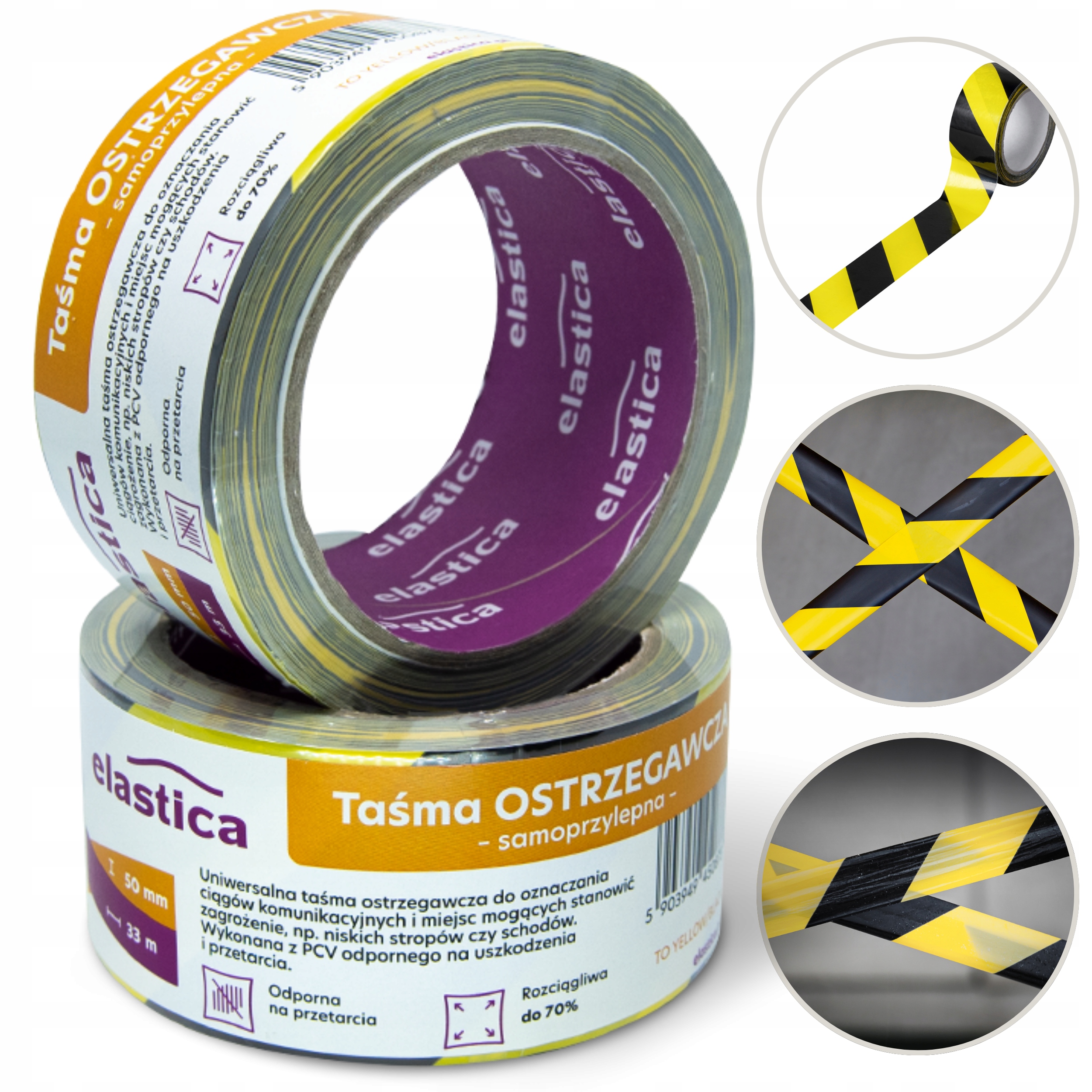 TAŚMA OSTRZEGAWCZA ŻÓŁTO CZARNA SAMOPRZYLEPNA BHP ODBLASKOWA NA PODŁOGĘ