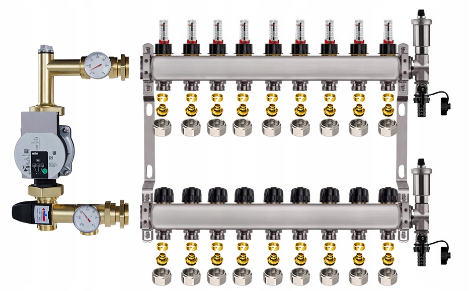 Rozdělovač pro podlahu 9 nerezový pro vytápění Čerpadlo Wilo Pex