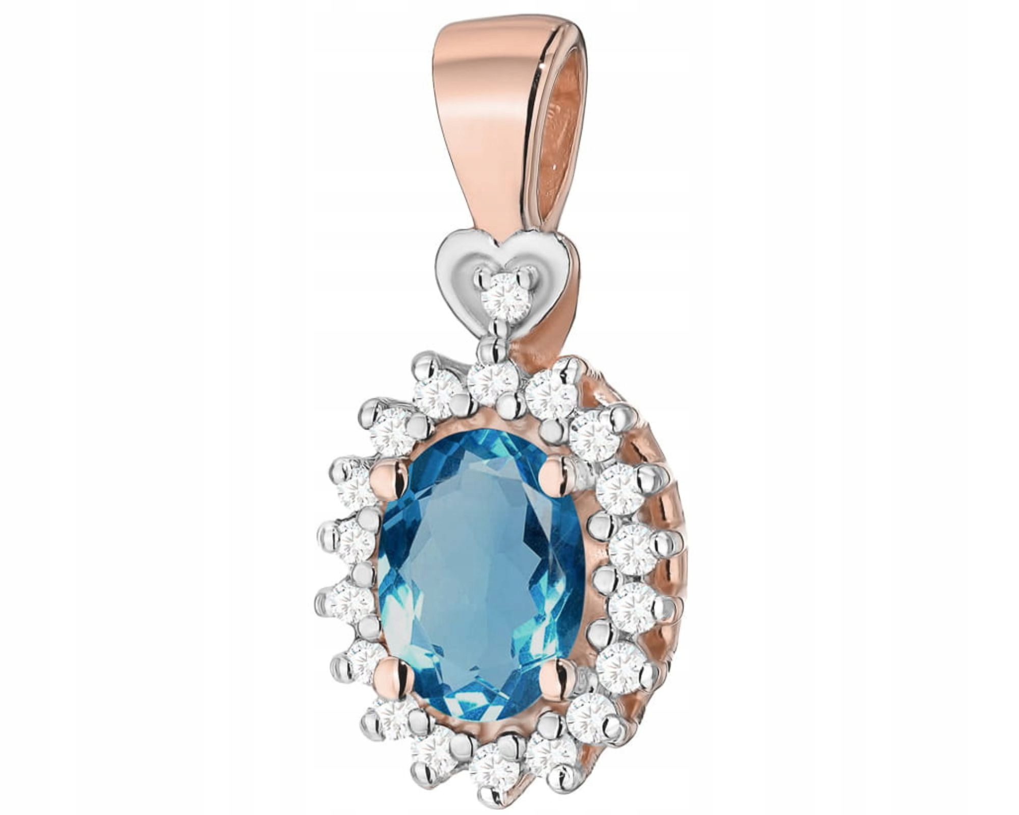 Růžové Zlato Přívěsek Briliant Přírodní Kámen Topaz London Blue Dárek