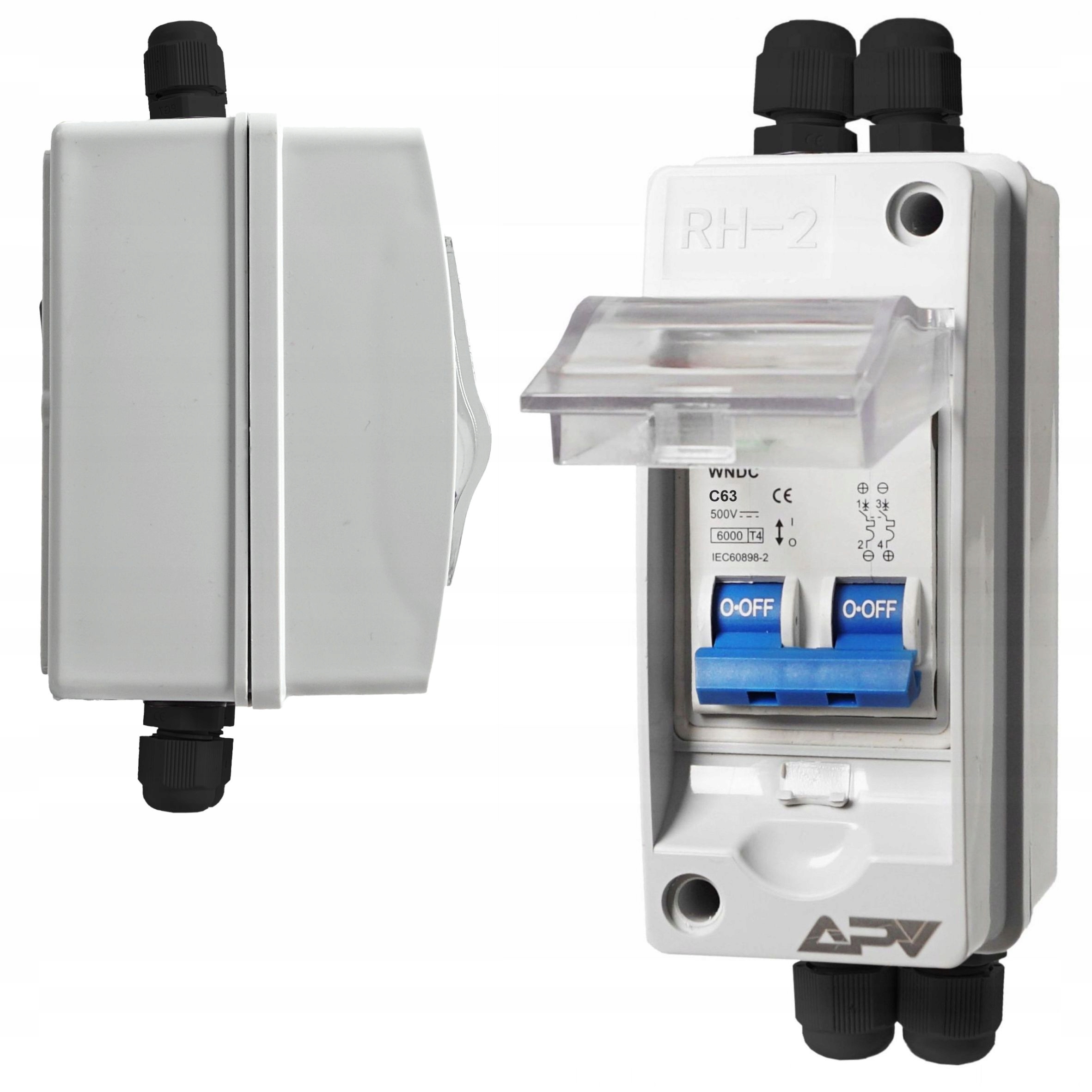 Wyłącznik Prądu Stałego IP65 Wodoodporny W Obudowie 500V DC 2P 63A
