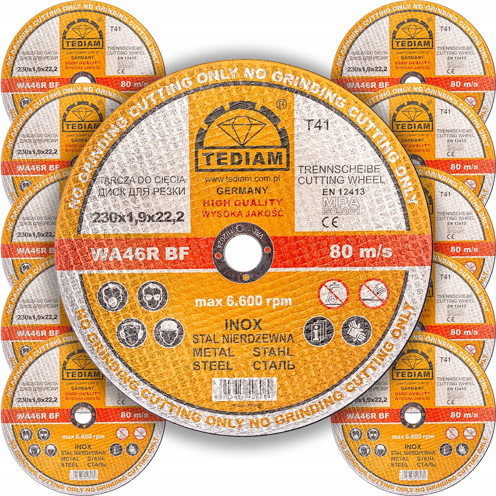 TARCZE TARCZA DO CIĘCIA METALU STALI INOX 2w1 230 x 1,9 TEDIAM MOCNE 10szt