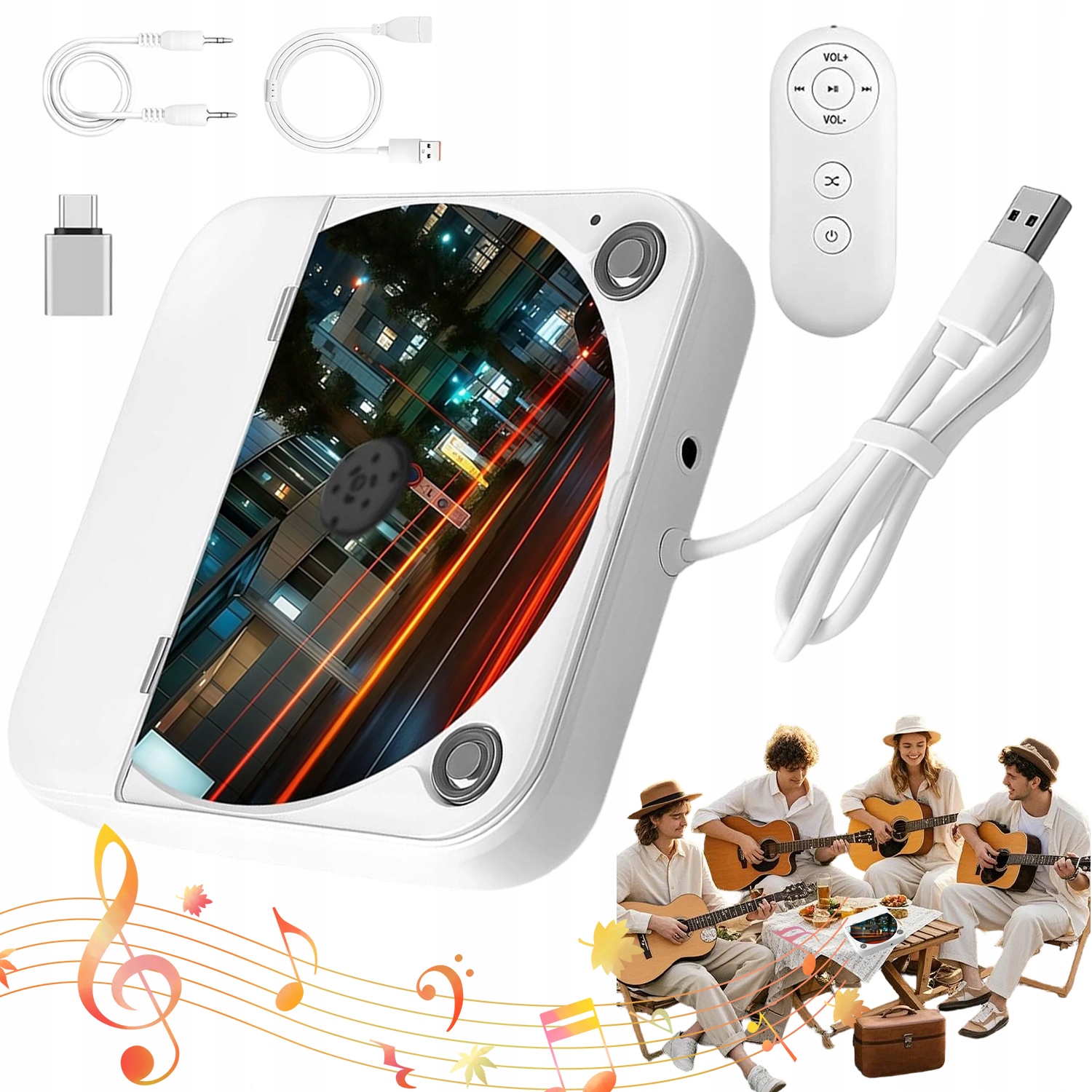 Udeřit! CD Přehrávač Pro Auto Usb/aux Plug And Play, Více Formátů, Bílý